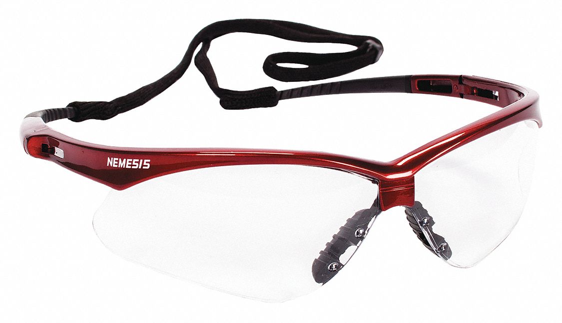 Safety Glasses: Clear Lens, Half-Frame, Anti-Fog, Red Frame, Nemesis(TM) Series