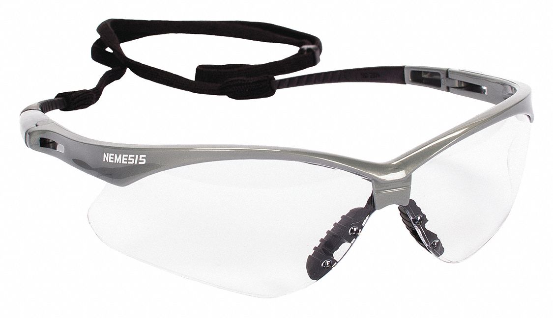 Safety Glasses: Clear Lens, Half-Frame, Anti-Fog, Silver Frame, Nemesis(TM) Series