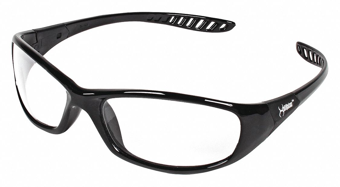 Safety Glasses: Clear Lens, Full-Frame, Scratch-Resistant, Black Frame