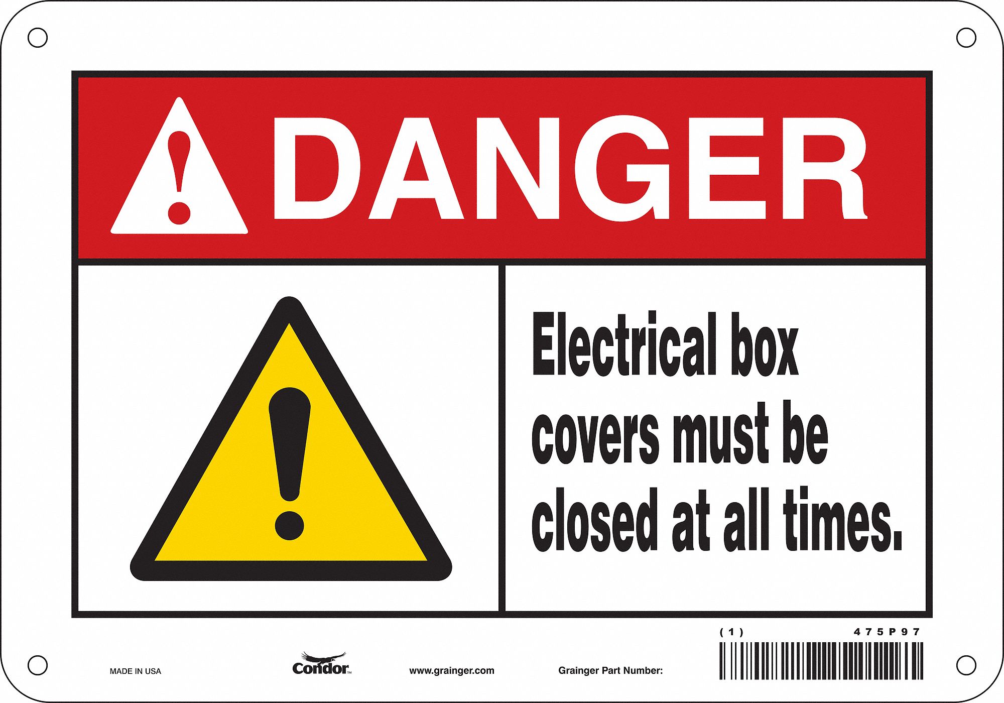 Safety Sign: Aluminum, Mounting Holes Sign Mounting, 7 in x 10 in Nominal Sign Size, 0.032 in Thick