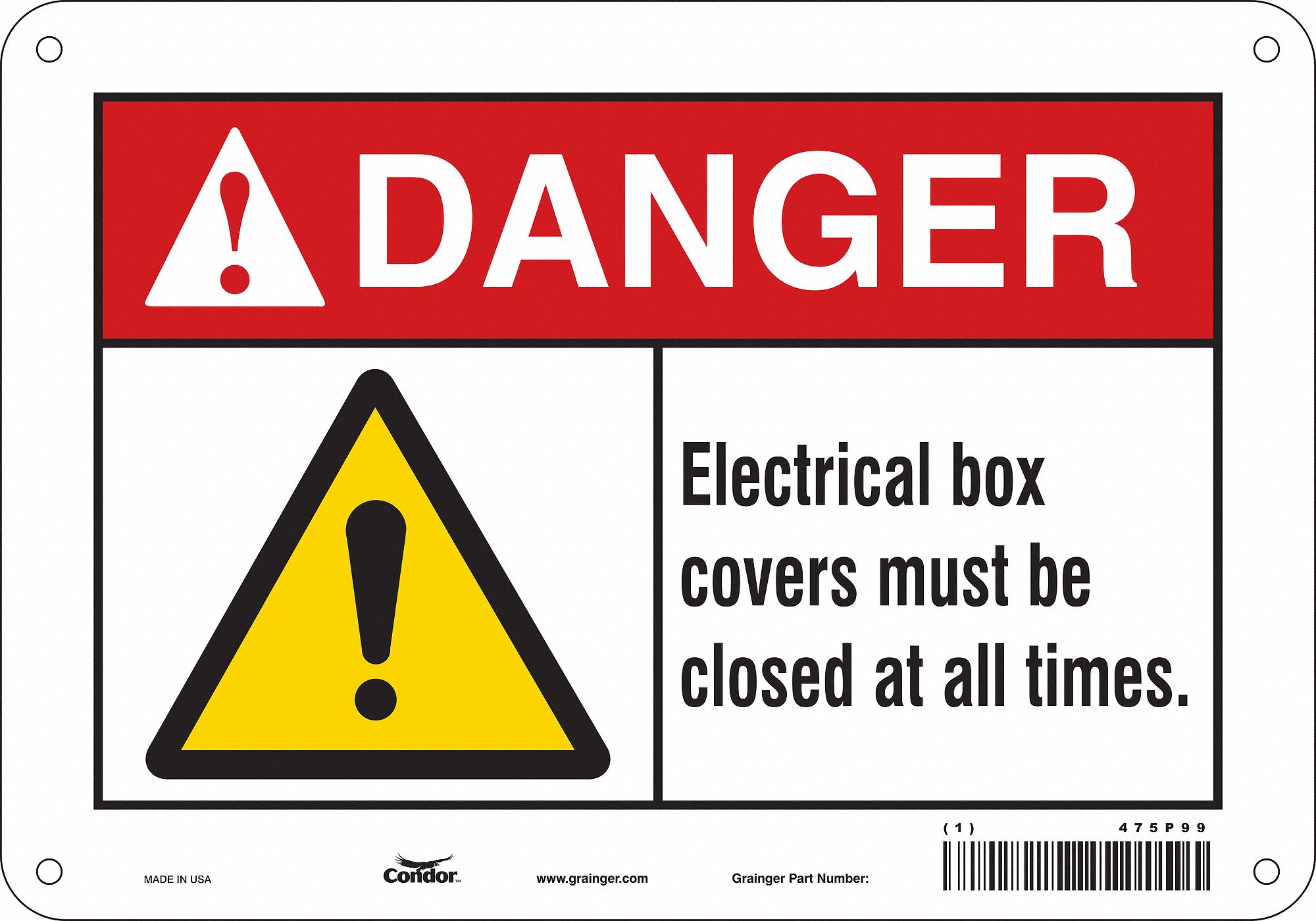 CONDOR Safety Sign, Sign Format ANSI/OSHA Format, Electrical Box Covers