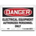 Danger: Electrical Equipment Authorized Personnel Only Signs