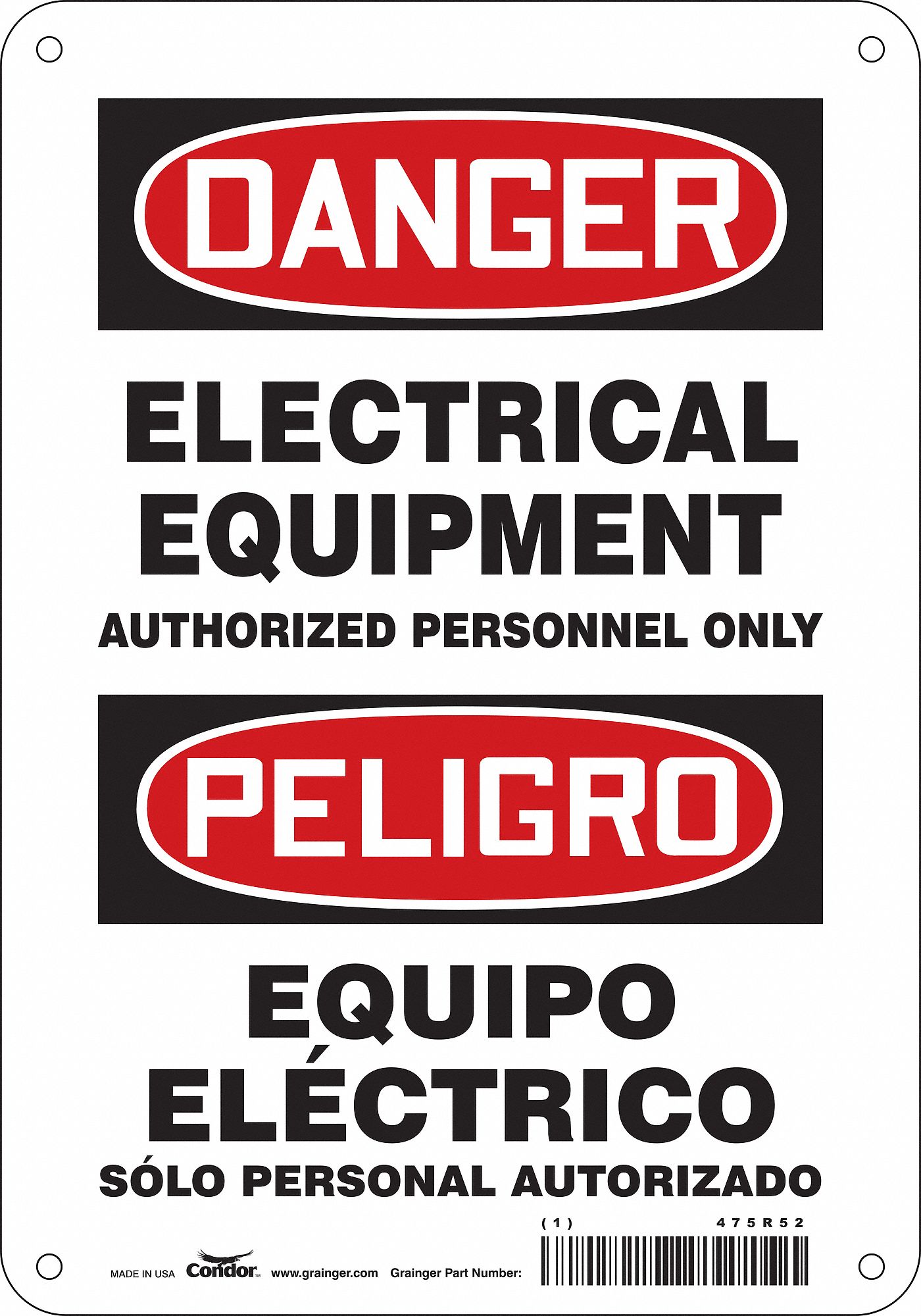 Safety Sign: Polyethylene, Mounting Holes Sign Mounting, 10 in x 7 in Nominal Sign Size, Wall