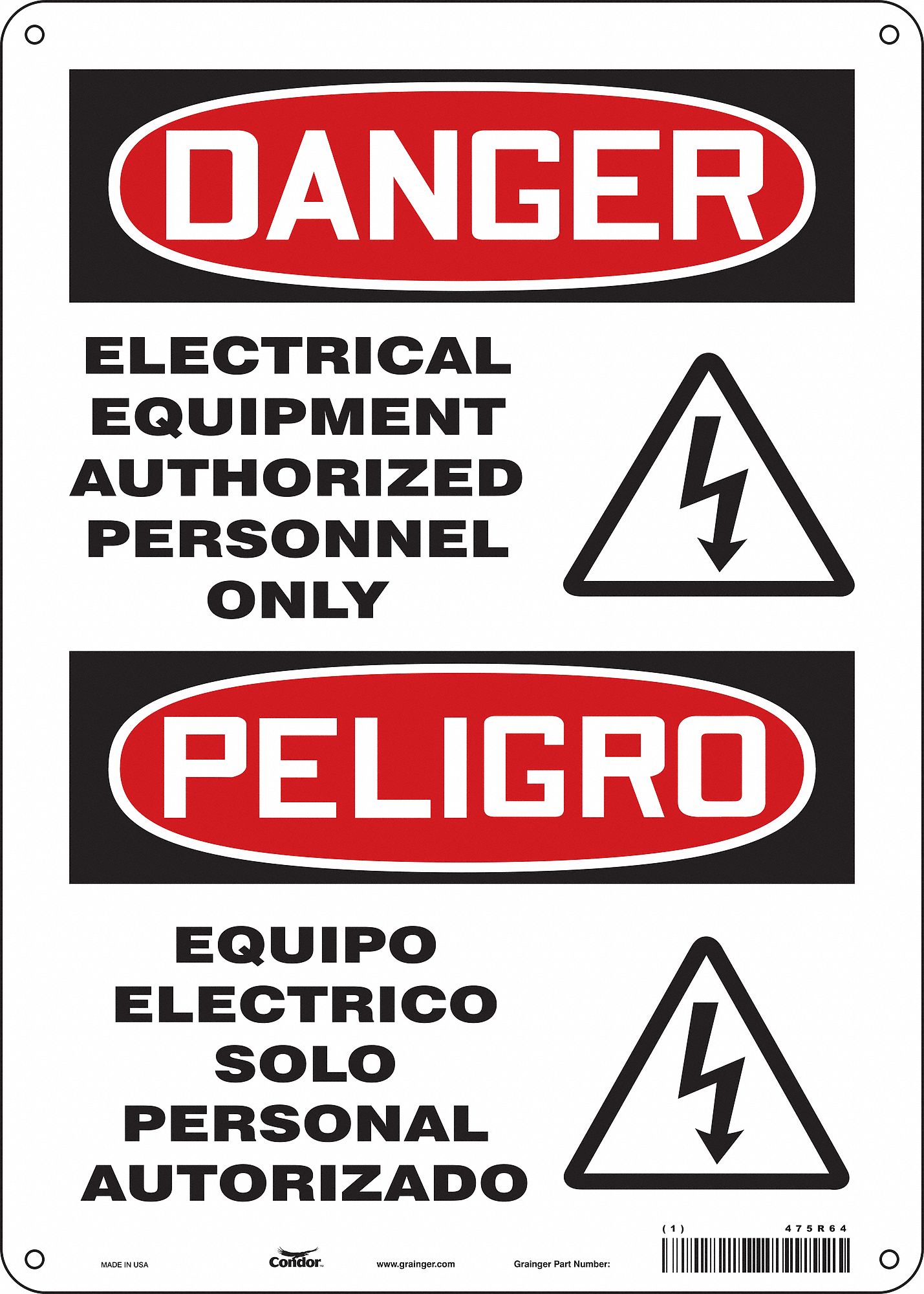 Safety Sign: Aluminum, Mounting Holes Sign Mounting, 14 in x 10 in Nominal Sign Size, 0.032 in Thick