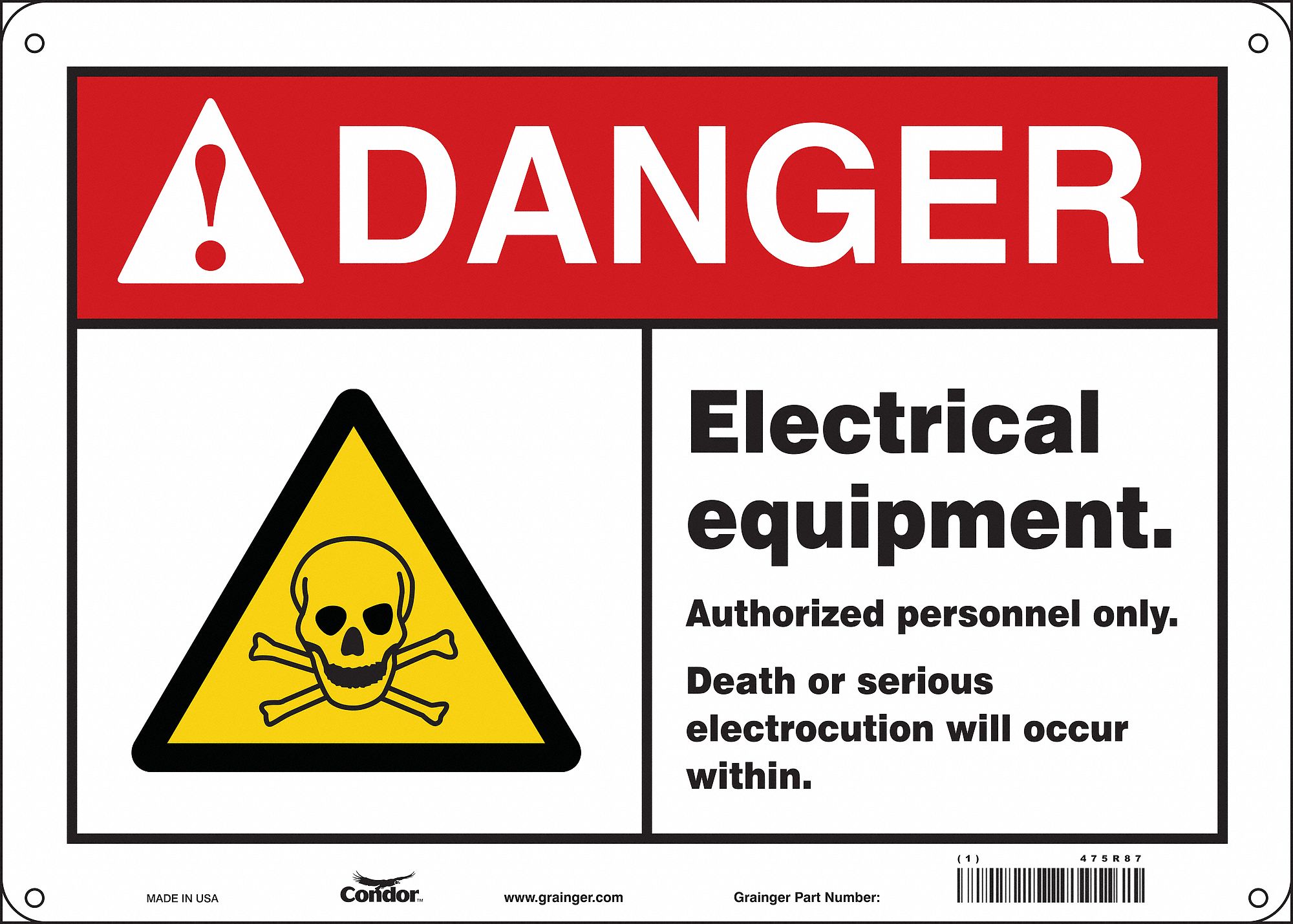Safety Sign: Polyethylene, Mounting Holes Sign Mounting, 10 in x 14 in Nominal Sign Size