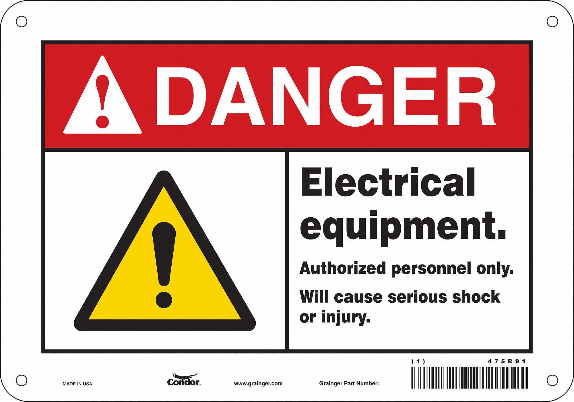 Safety Sign: Aluminum, Mounting Holes Sign Mounting, 7 in x 10 in Nominal Sign Size, 0.032 in Thick