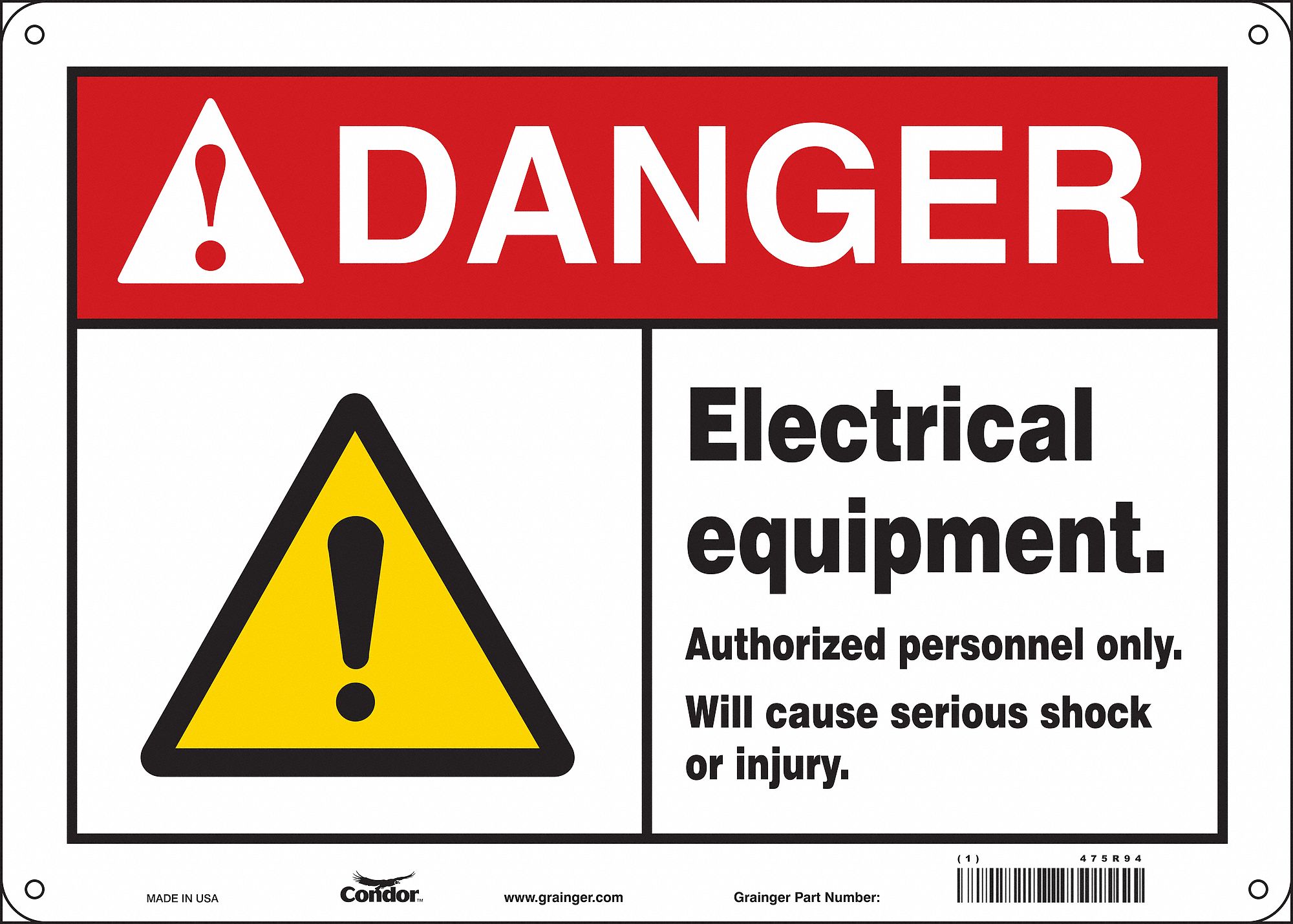 Safety Sign: Polyethylene, Mounting Holes Sign Mounting, 10 in x 14 in Nominal Sign Size