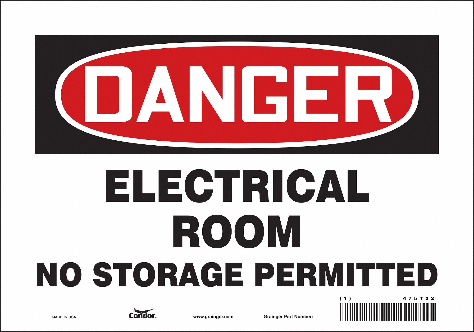 SAFETY SIGN, VINYL, ADHESIVE MOUNT, 7X10IN NOMINAL SIGN SIZE, NOT RETROREFLECTIVE, ELECTRICAL ROOM NO STORAGE PERMITTED