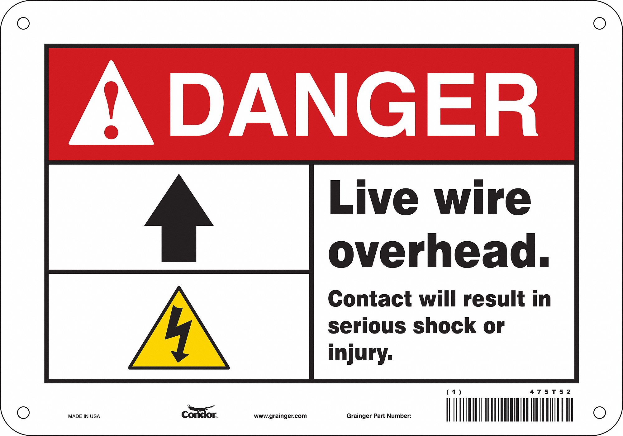 Safety Sign: Polyethylene, Mounting Holes Sign Mounting, 7 in x 10 in Nominal Sign Size, Danger