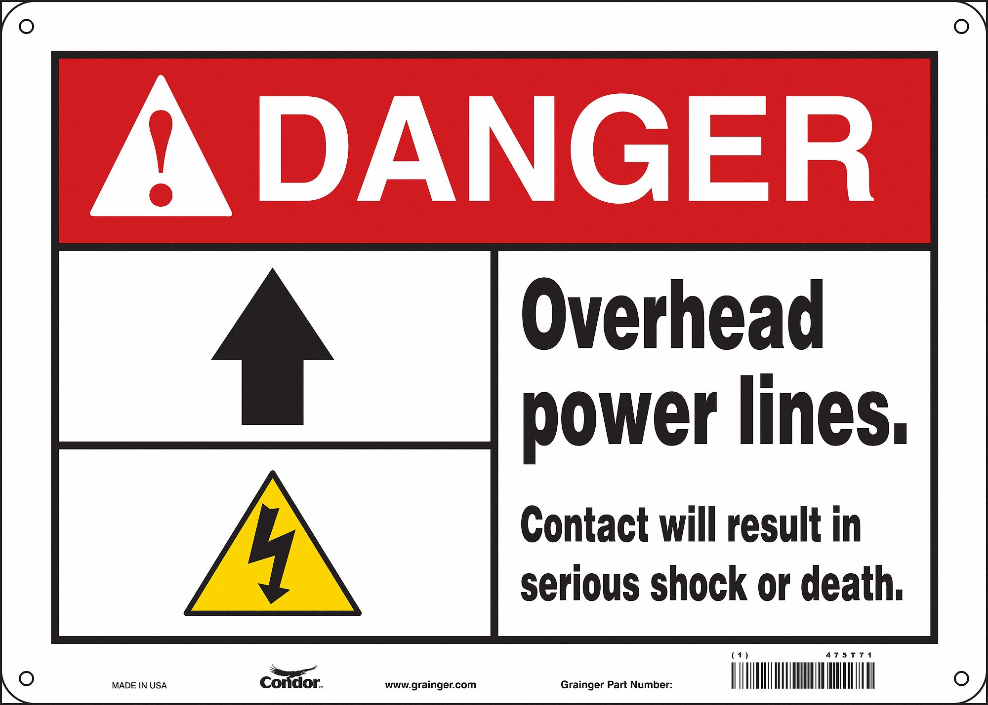 Safety Sign: Polyethylene, Mounting Holes Sign Mounting, 10 in x 14 in Nominal Sign Size