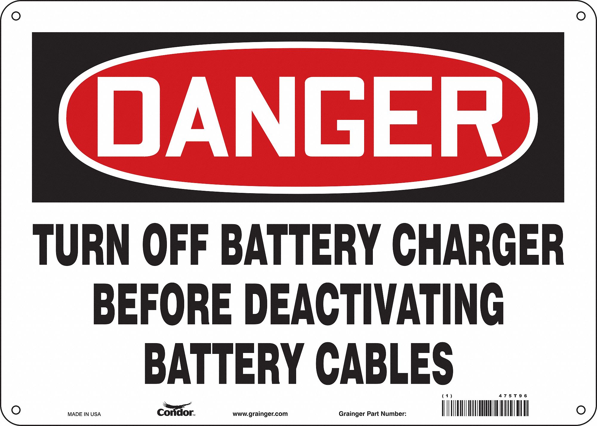 Safety Sign: Polyethylene, Mounting Holes Sign Mounting, 10 in x 14 in Nominal Sign Size