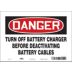 Danger: Turn Off Battery Charger Before Disconnecting Battery Cables Signs