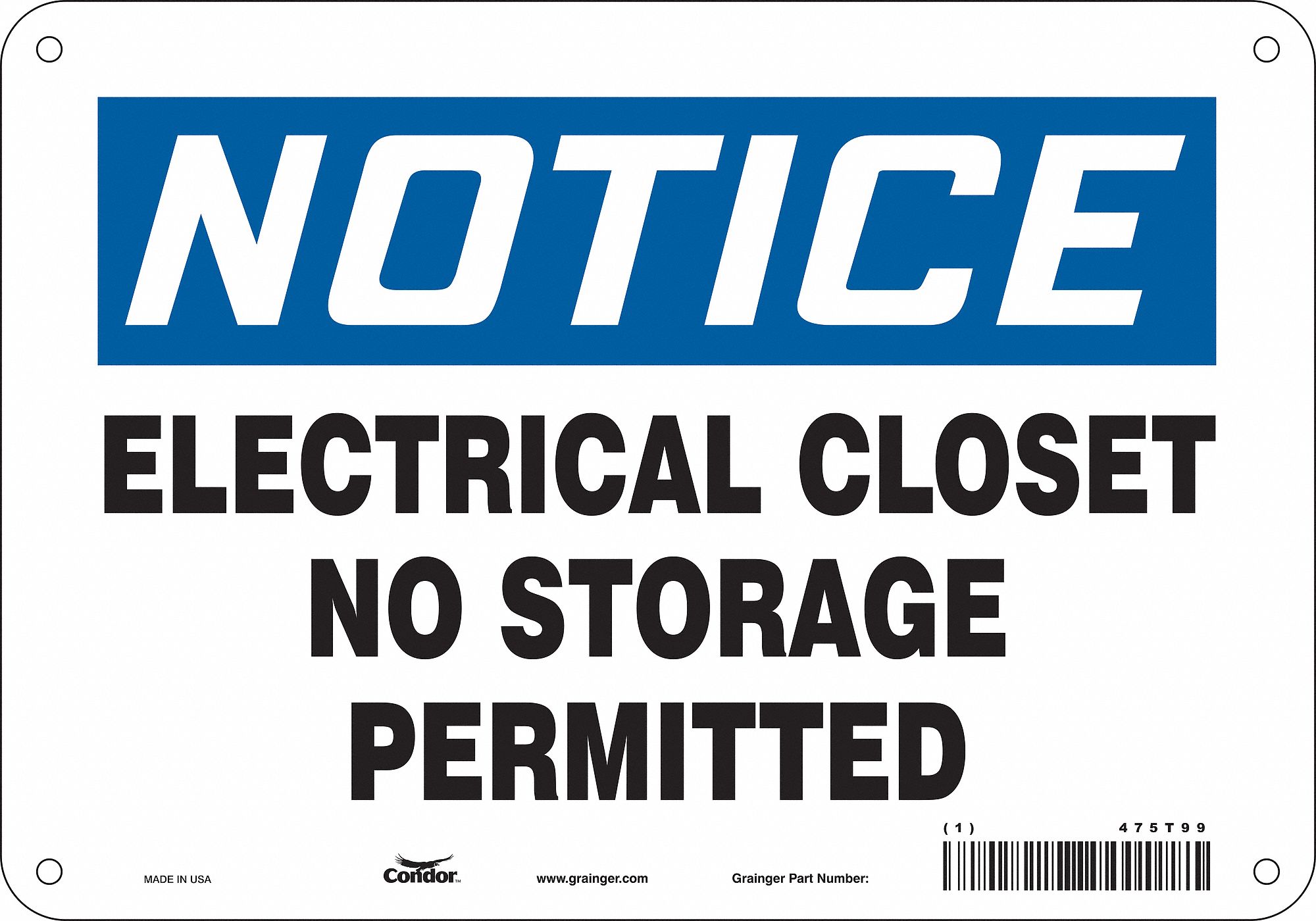 Safety Sign: Aluminum, Mounting Holes Sign Mounting, 7 in x 10 in Nominal Sign Size, 0.032 in Thick