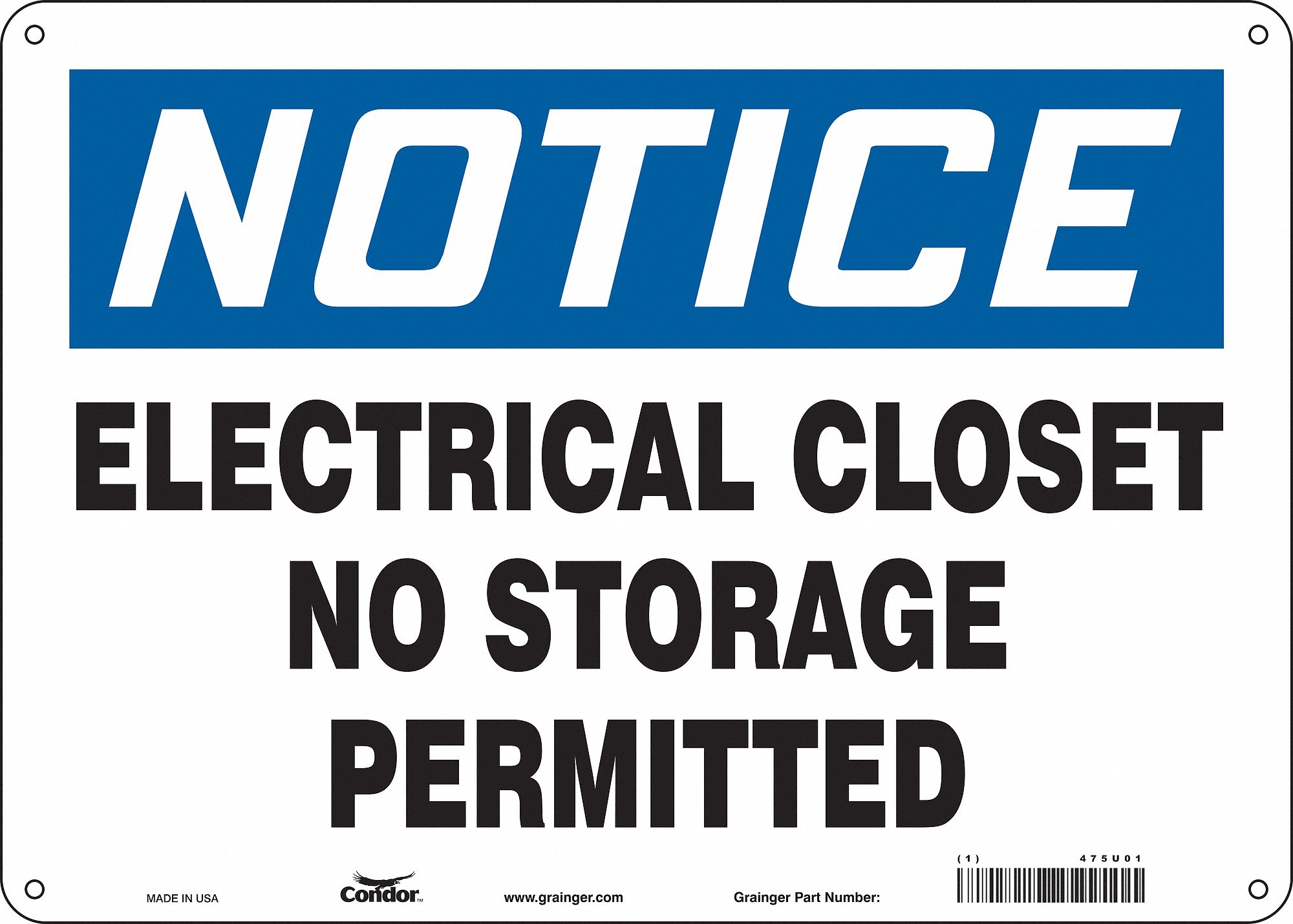 Safety Sign: Aluminum, Mounting Holes Sign Mounting, 10 in x 14 in Nominal Sign Size, 0.032 in Thick