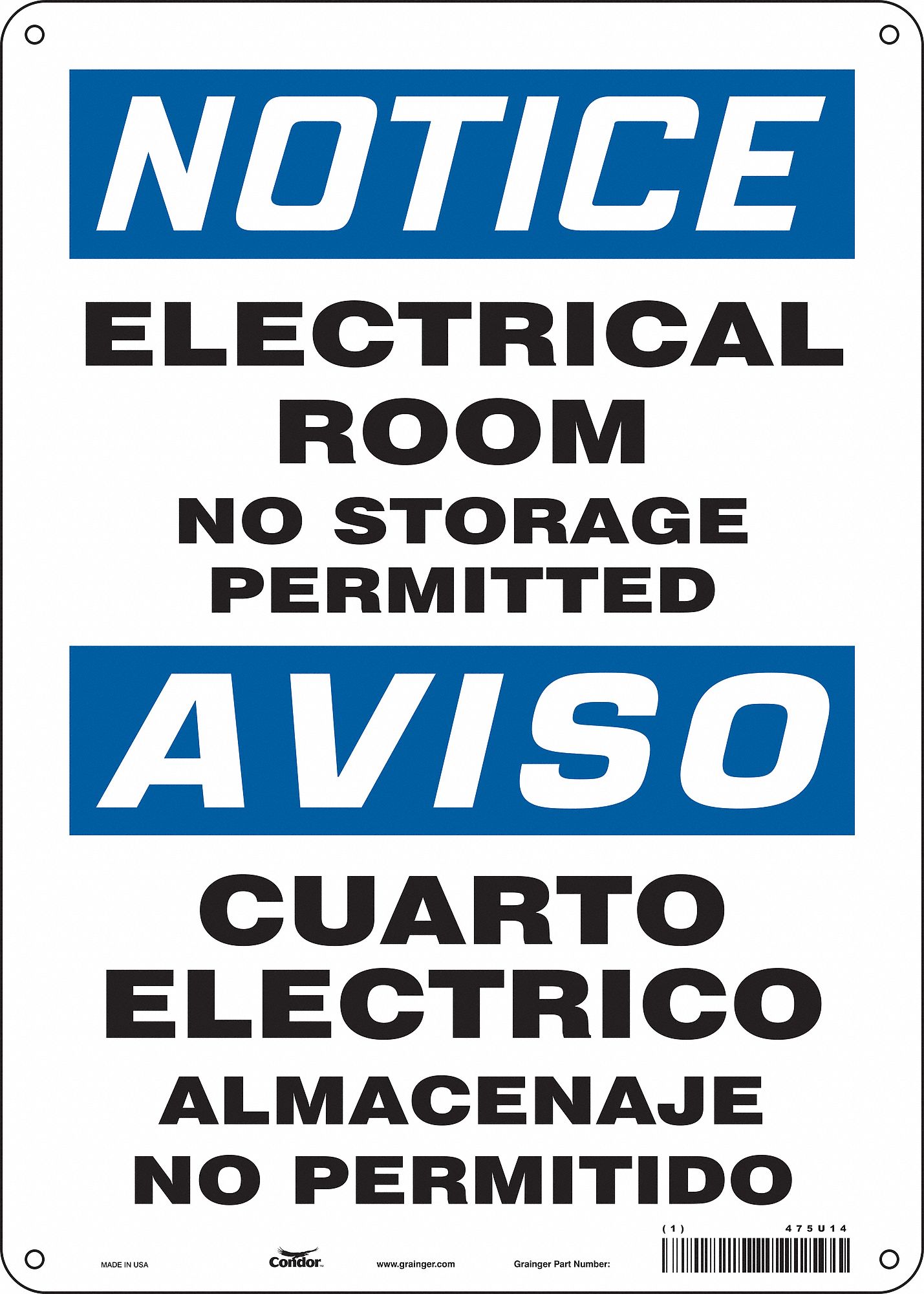 Safety Sign: Aluminum, Mounting Holes Sign Mounting, 14 in x 10 in Nominal Sign Size, 0.032 in Thick