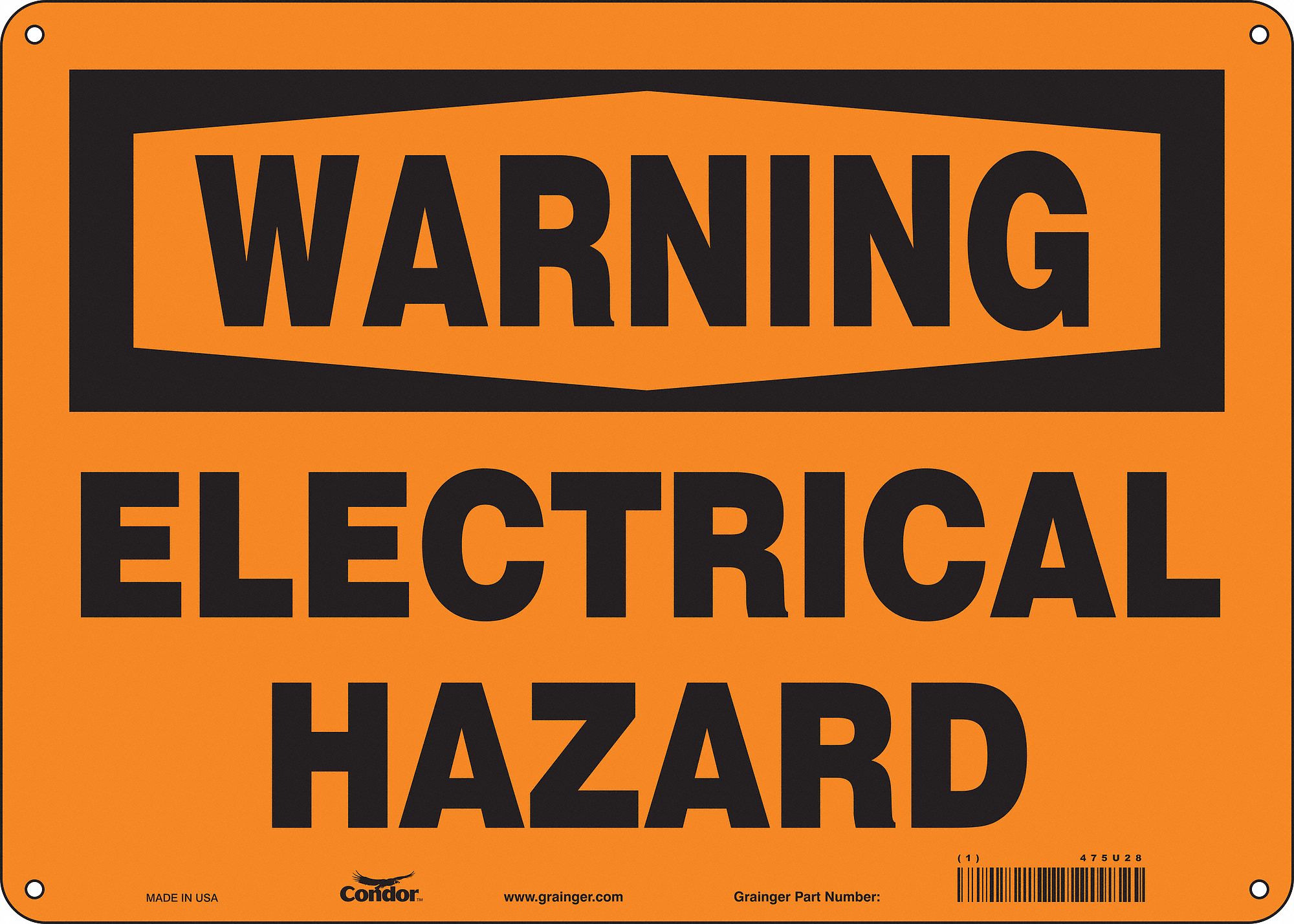 SAFETY SIGN, POLYETHYLENE, MOUNTING HOLES, 10 IN X 14 IN NOMINAL SIGN SIZE, ELECTRICAL HAZARD