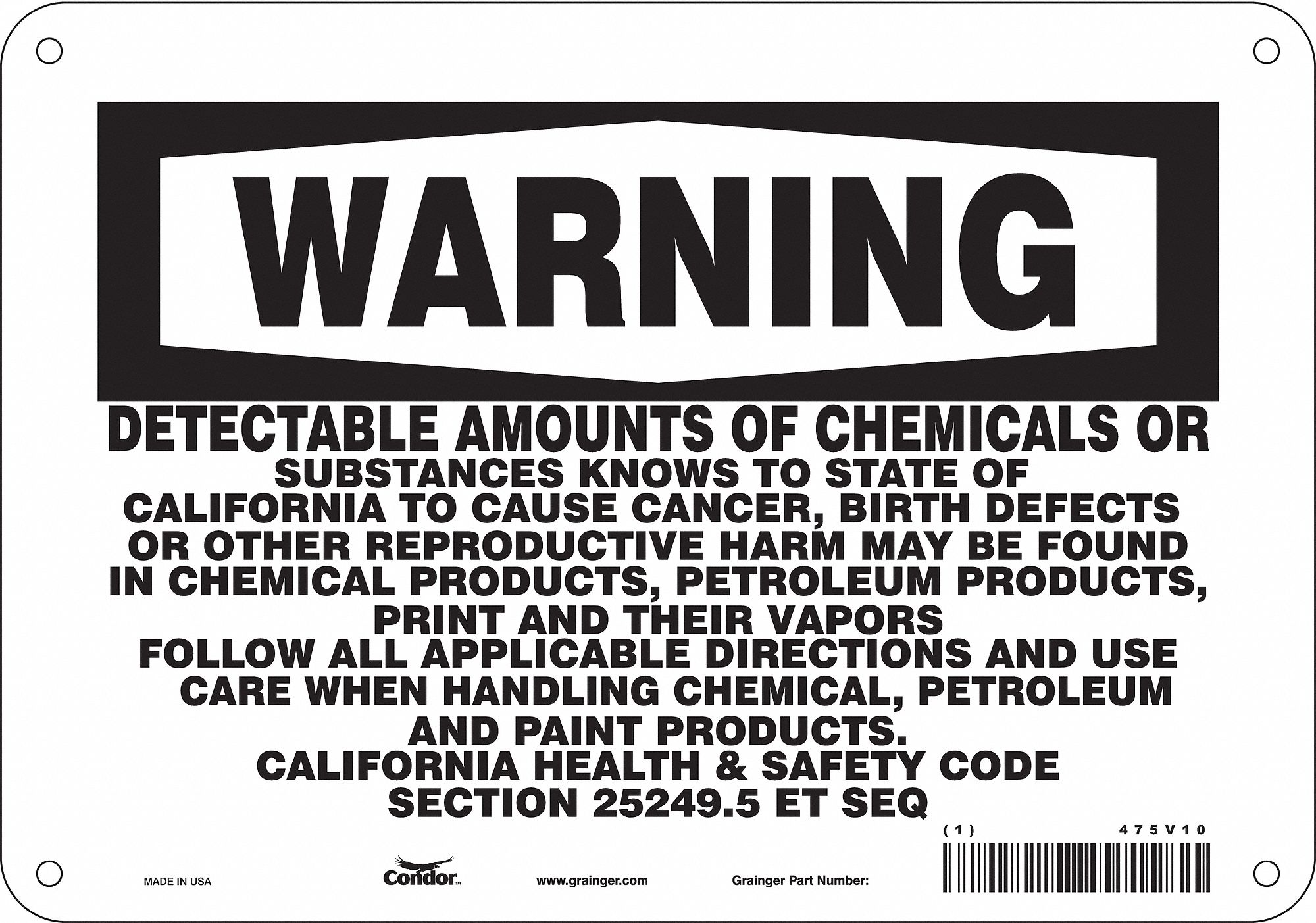 Safety Sign, 10" Wx7" H, 0.032" Thickness