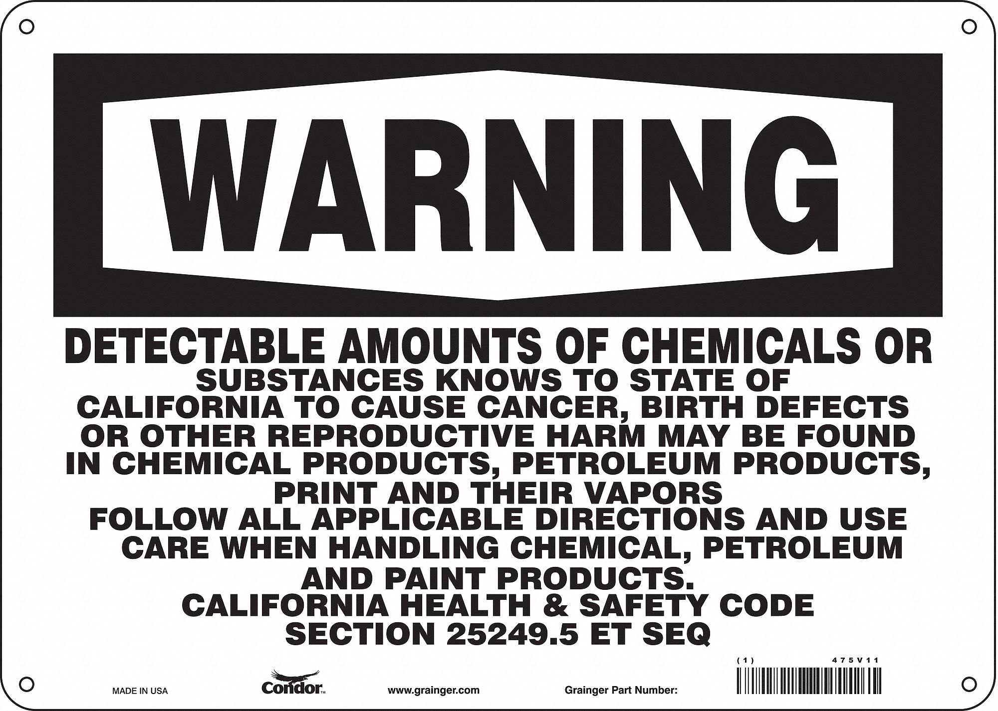 Safety Sign, 14" Wx10" H, 0.032" Thickness