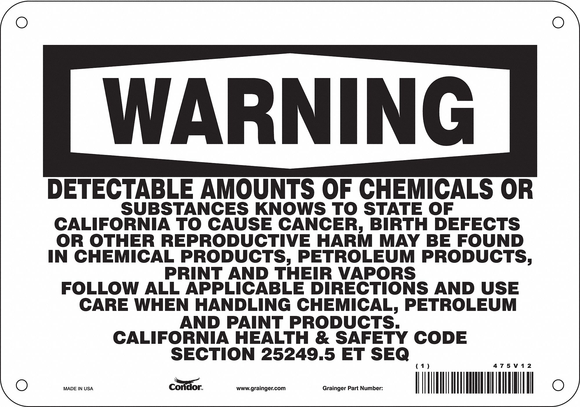 Safety Sign, 10" Wx7" H, 0.055" Thickness