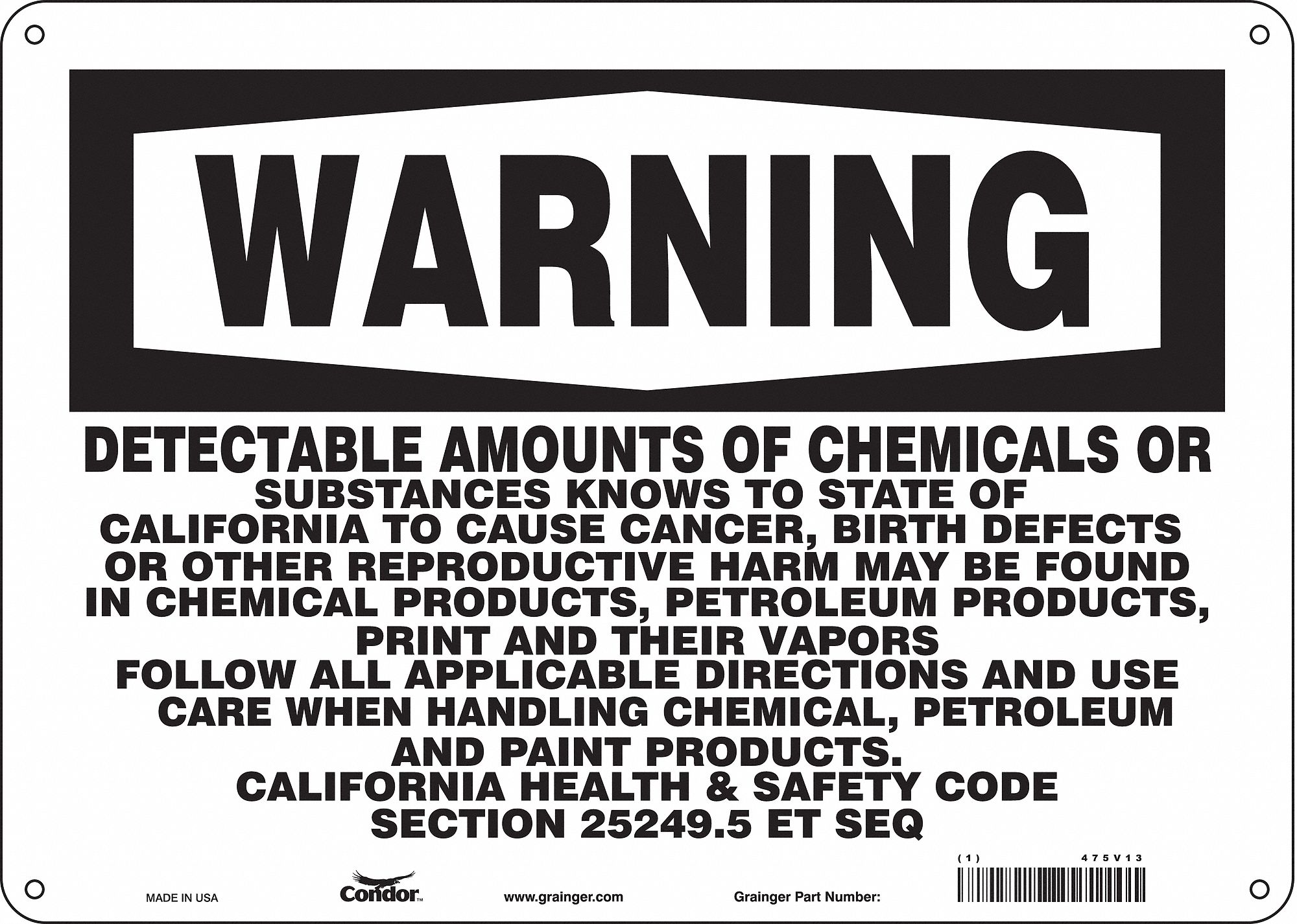 Safety Sign, 14" Wx10" H, 0.055" Thickness