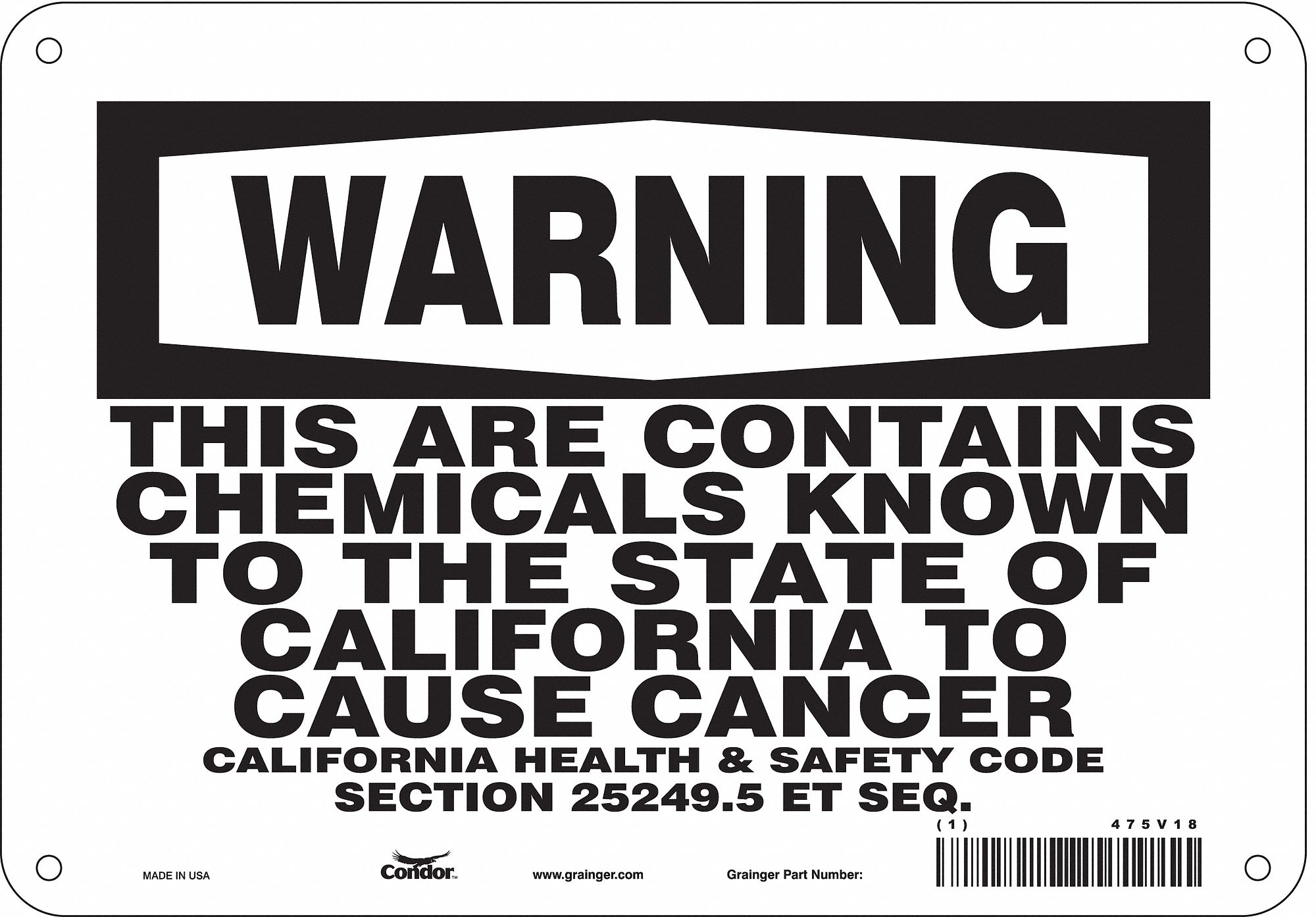 Safety Sign, 10" Wx7" H, 0.055" Thickness