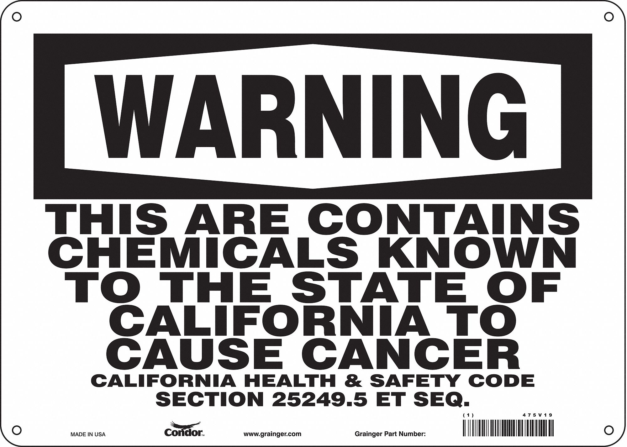 Safety Sign, 14" Wx10" H, 0.055" Thickness