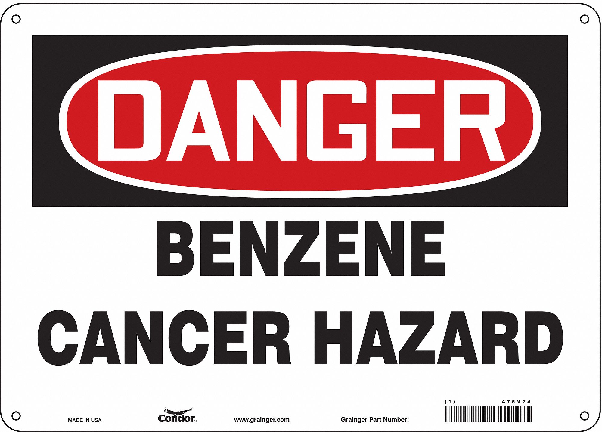 Safety Sign: Polyethylene, Mounting Holes Sign Mounting, 10 in x 14 in Nominal Sign Size