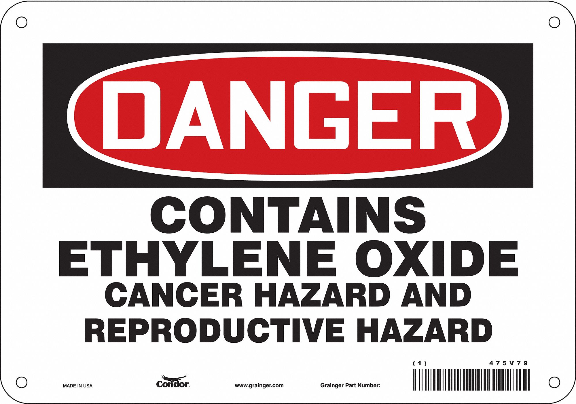 Safety Sign: Polyethylene, Mounting Holes Sign Mounting, 7 in x 10 in Nominal Sign Size
