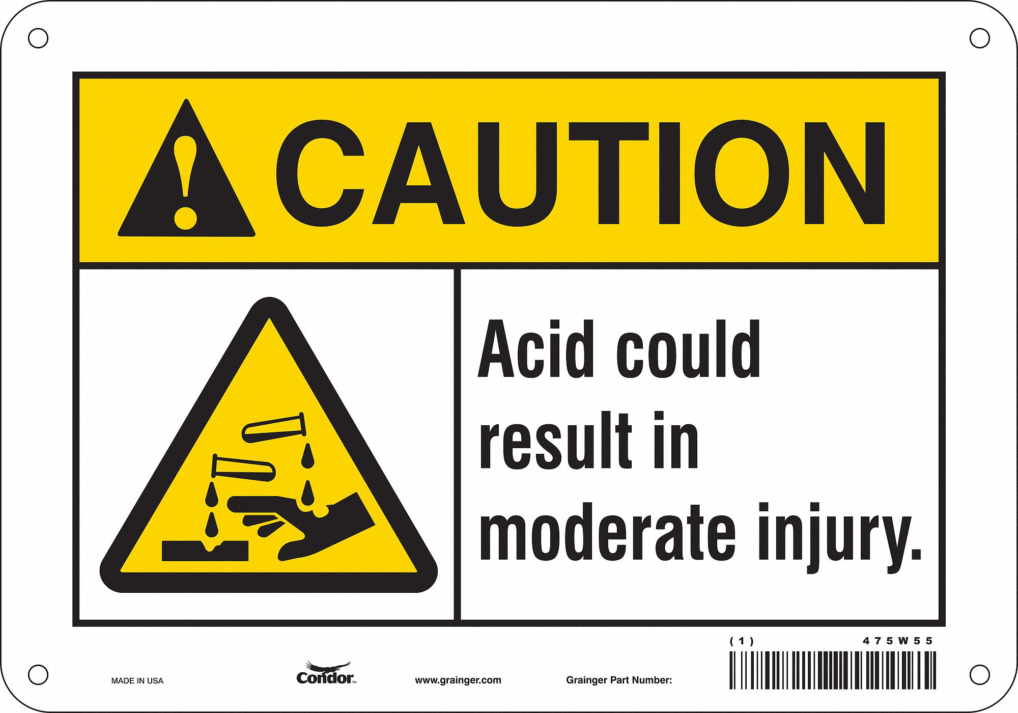 Safety Sign: Aluminum, Mounting Holes Sign Mounting, 7 in x 10 in Nominal Sign Size, 0.032 in Thick
