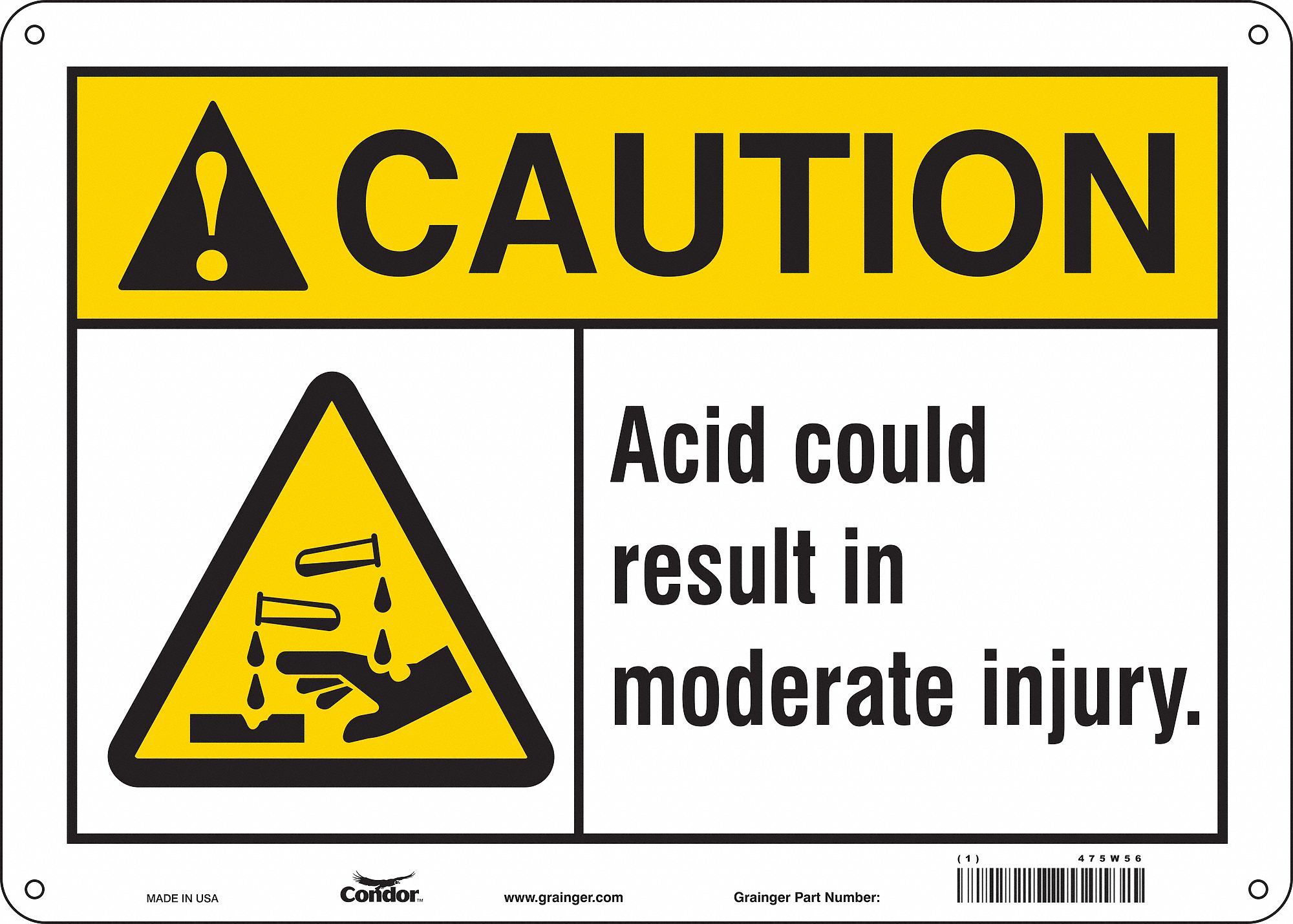 Safety Sign: Aluminum, Mounting Holes Sign Mounting, 10 in x 14 in Nominal Sign Size, 0.032 in Thick