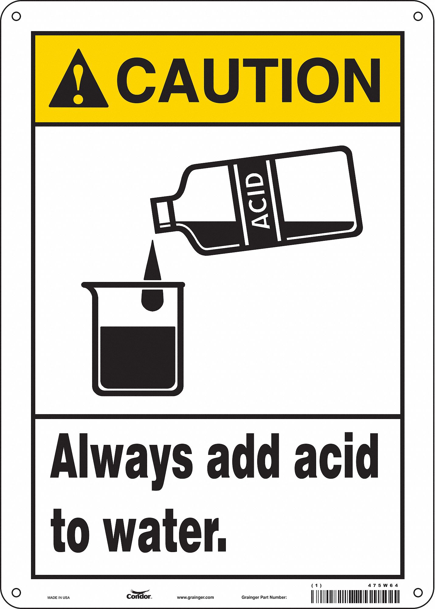 Safety Sign: Polyethylene, Mounting Holes Sign Mounting, 14 in x 10 in Nominal Sign Size