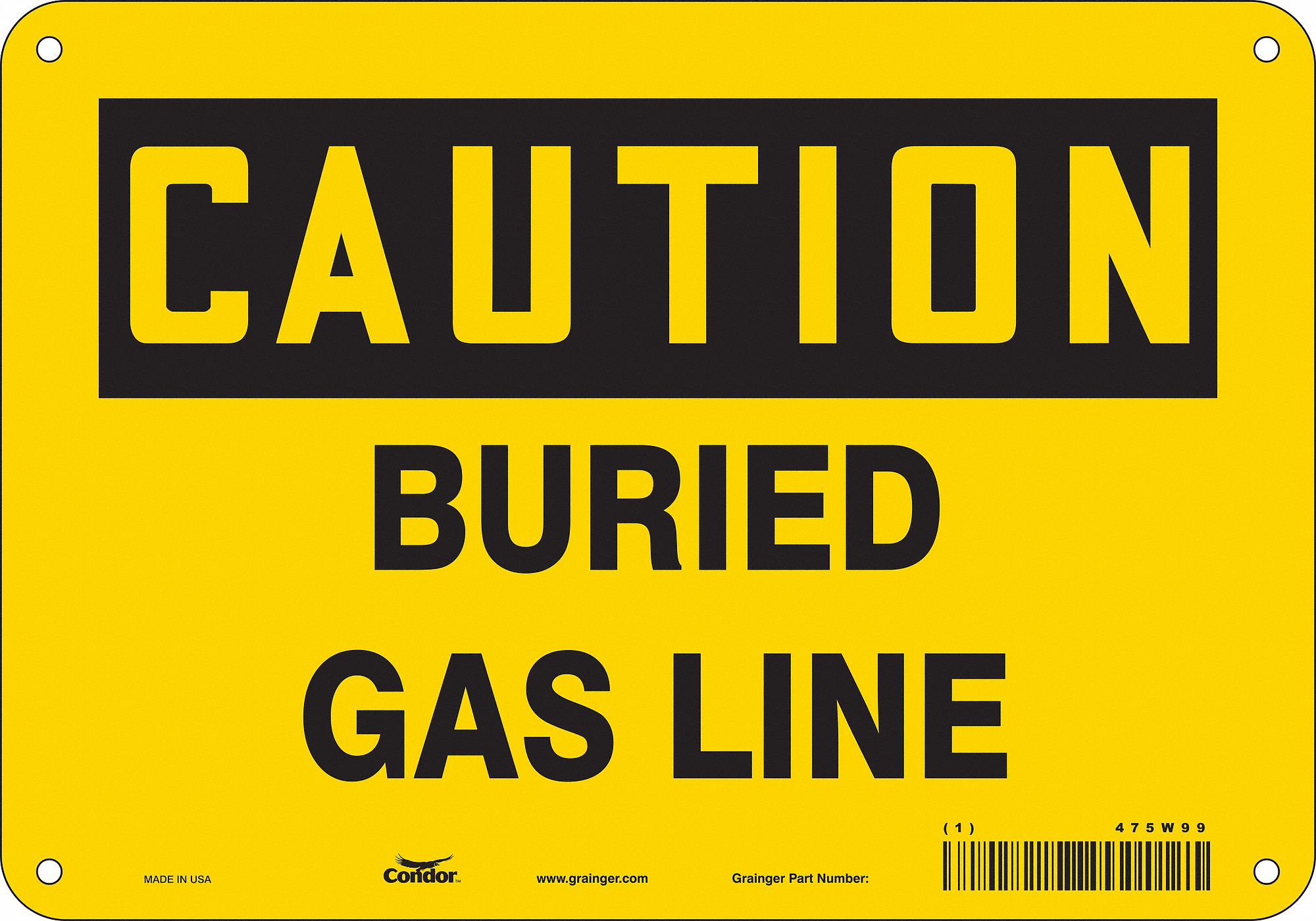 Safety Sign: Polyethylene, Mounting Holes Sign Mounting, 7 in x 10 in Nominal Sign Size