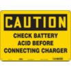 Caution: Check Battery Acid Before Connecting Charger Signs