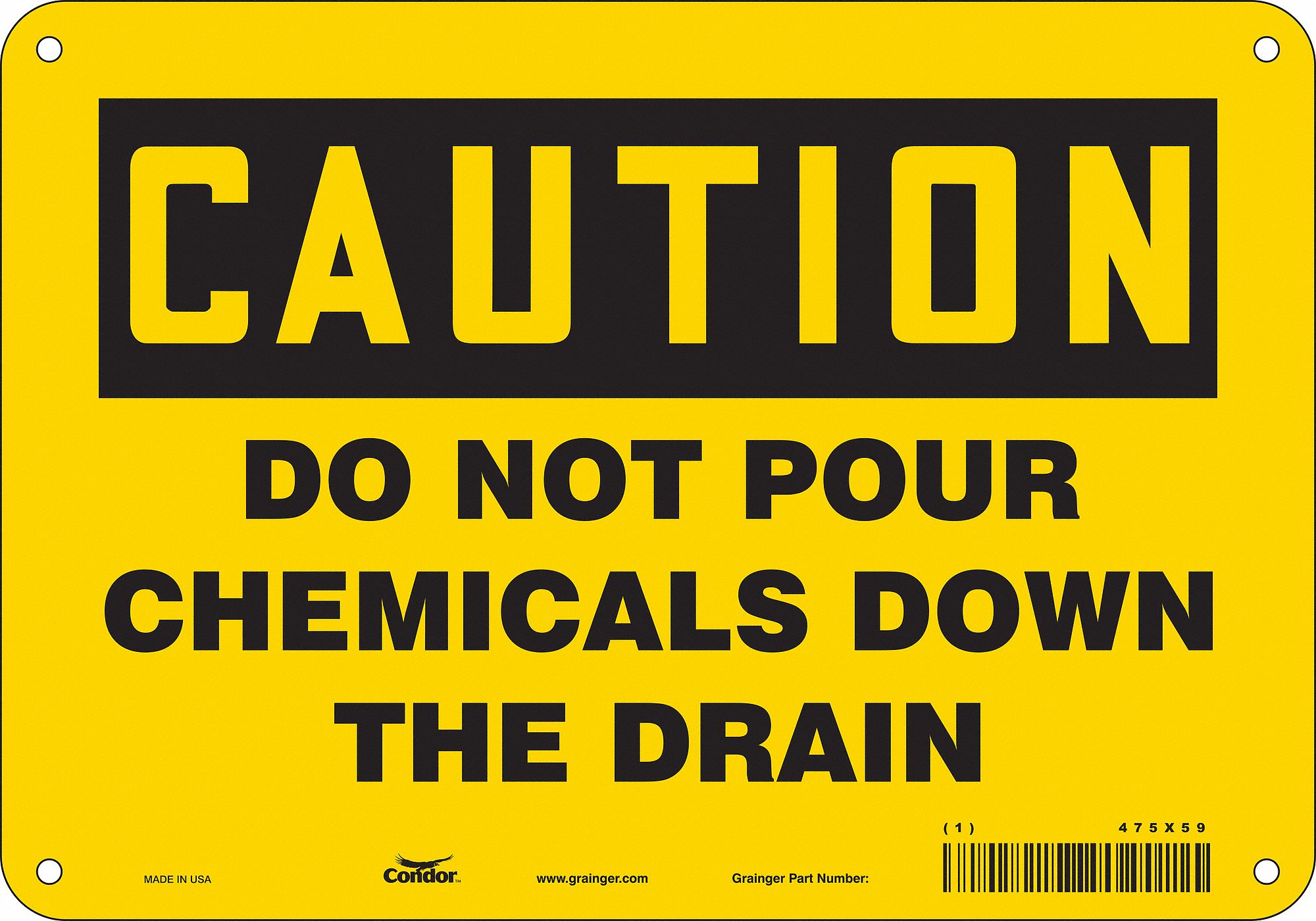 Safety Sign: Polyethylene, Mounting Holes Sign Mounting, 7 in x 10 in Nominal Sign Size, Caution