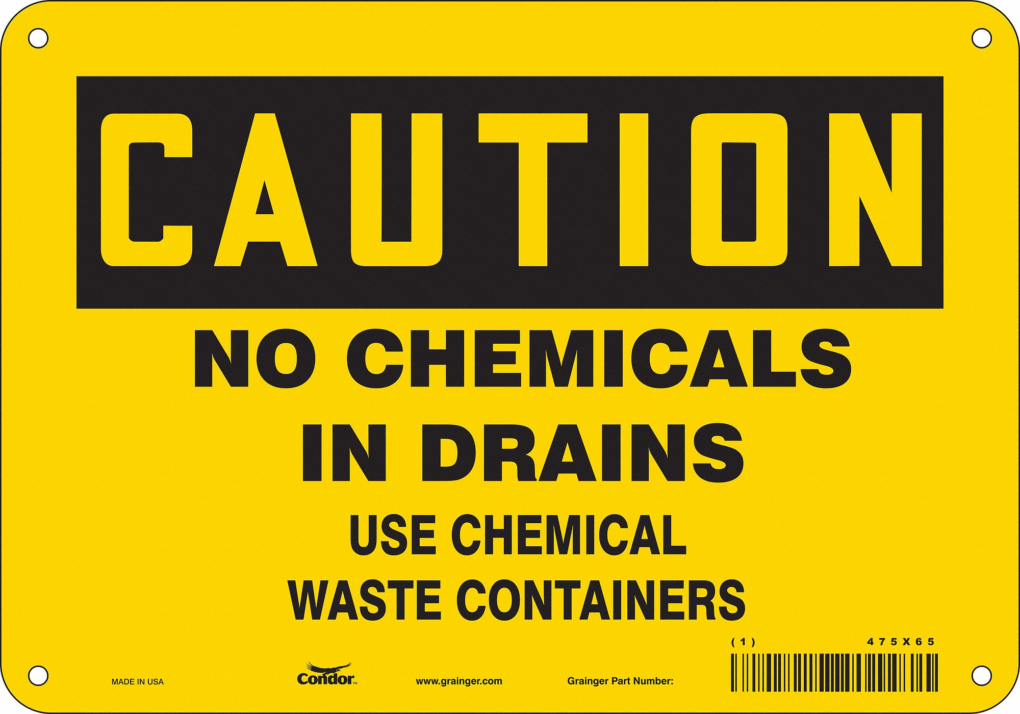 Safety Sign: Polyethylene, Mounting Holes Sign Mounting, 7 in x 10 in Nominal Sign Size, Caution