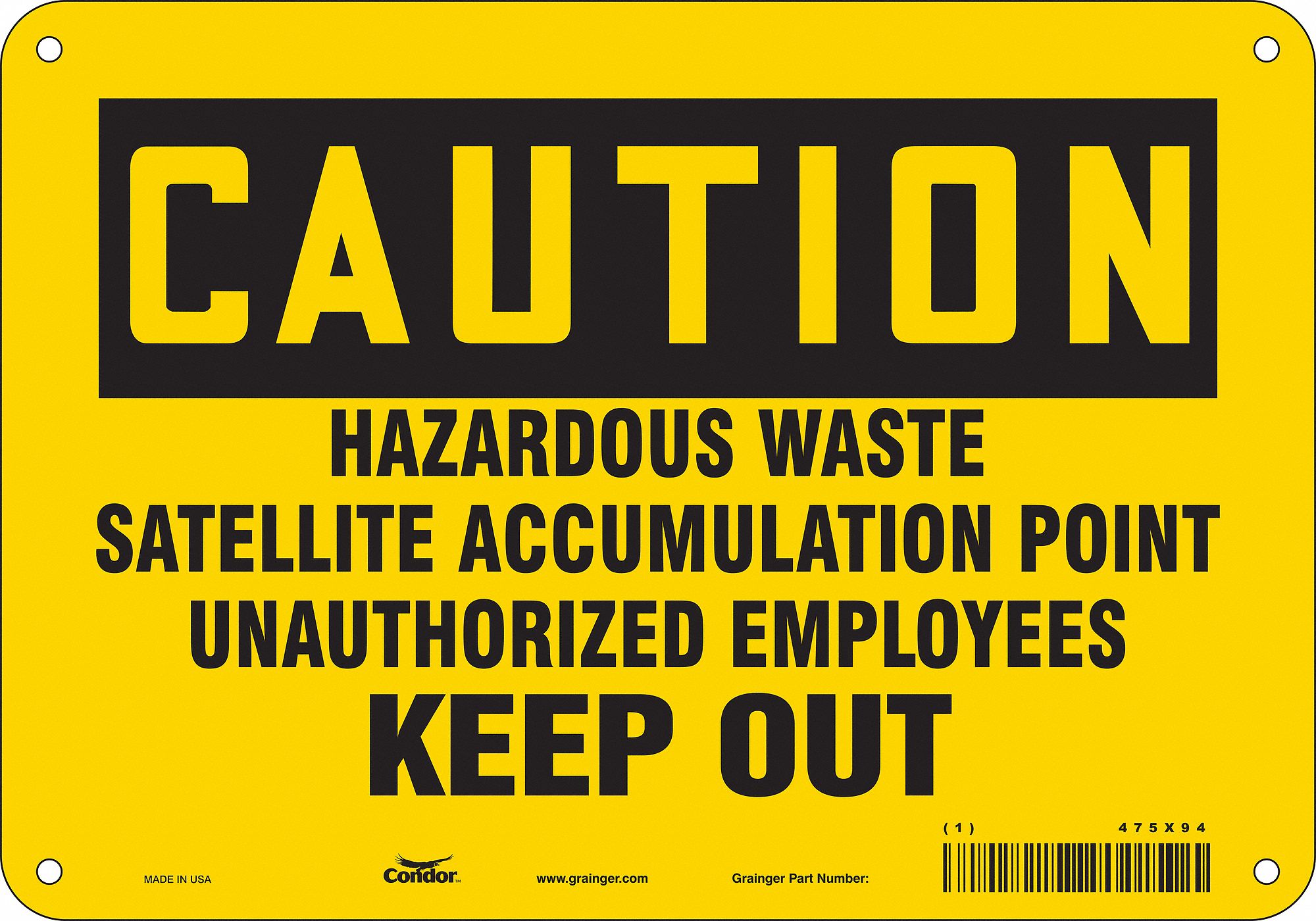 Safety Sign: Aluminum, Mounting Holes Sign Mounting, 7 in x 10 in Nominal Sign Size, 0.032 in Thick