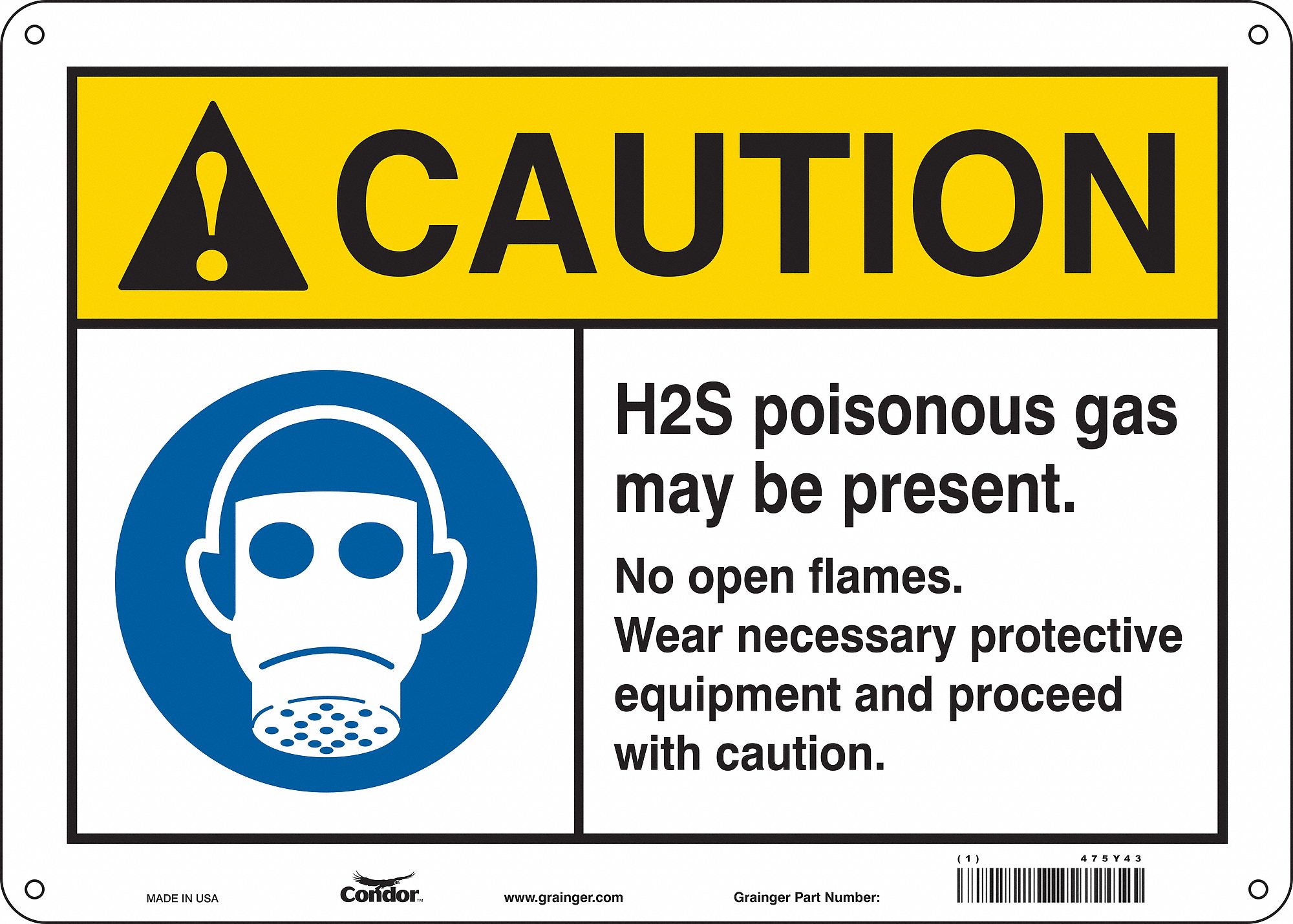 Safety Sign: Polyethylene, Mounting Holes Sign Mounting, 10 in x 14 in Nominal Sign Size