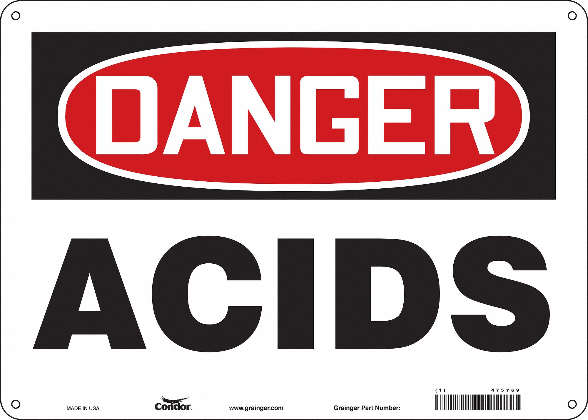 Safety Sign: Aluminum, Mounting Holes Sign Mounting, 10 in x 14 in Nominal Sign Size, 0.032 in Thick