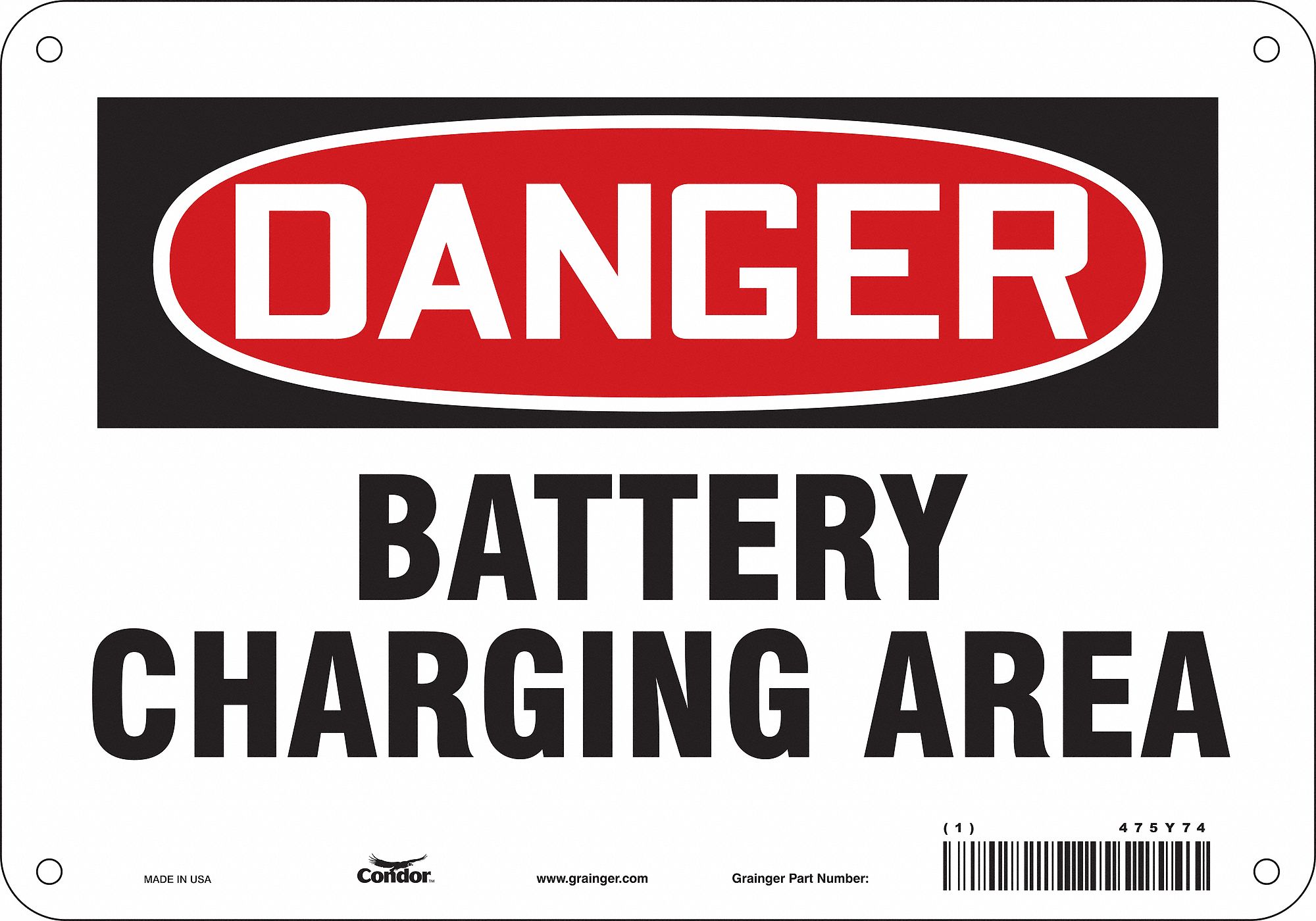 Safety Sign: Aluminum, Mounting Holes Sign Mounting, 7 in x 10 in Nominal Sign Size, 0.032 in Thick