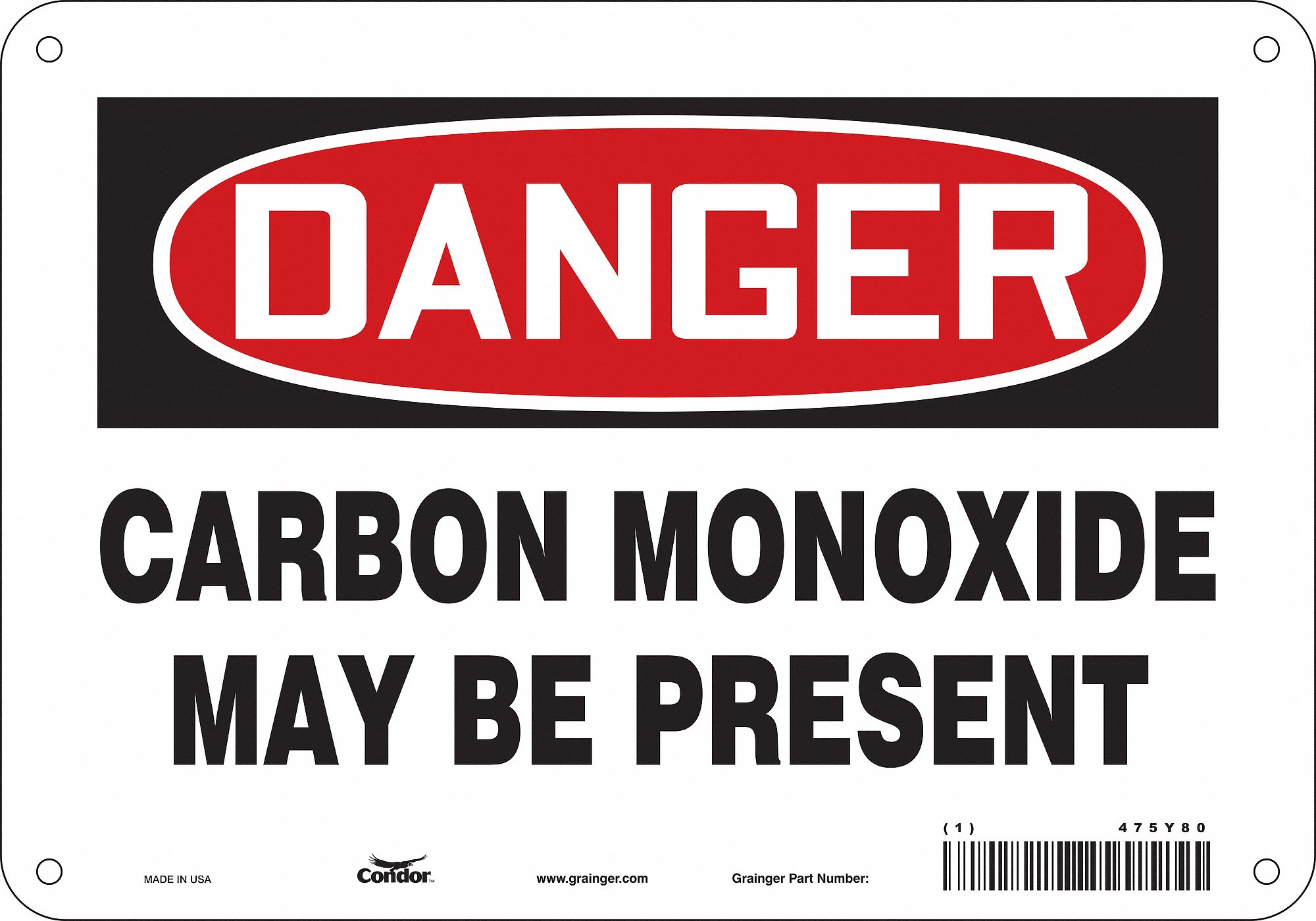 CONDOR Chemical Sign, Sign Format Traditional OSHA, Carbon Monoxide May