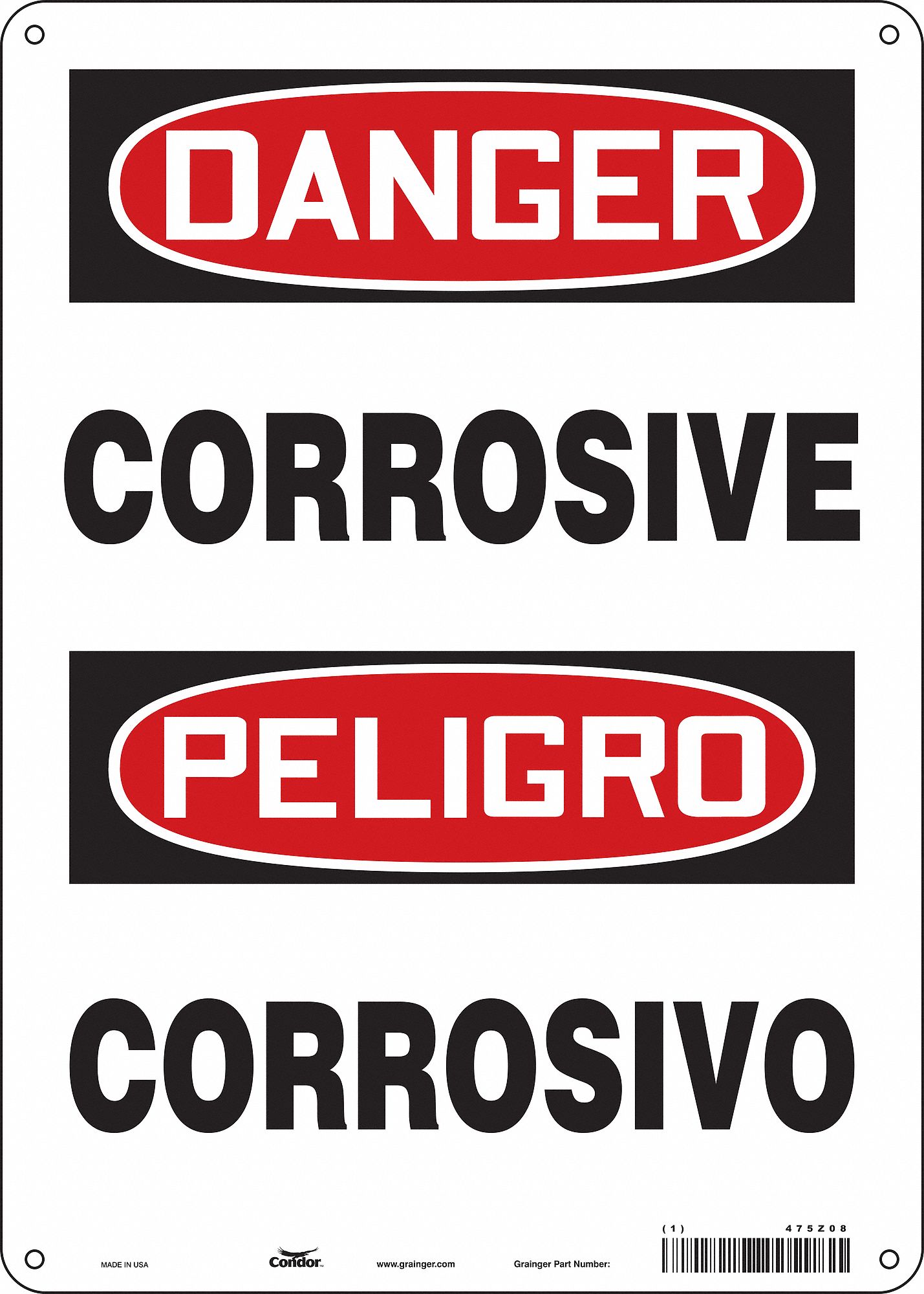 Safety Sign: Polyethylene, Mounting Holes Sign Mounting, 14 in x 10 in Nominal Sign Size