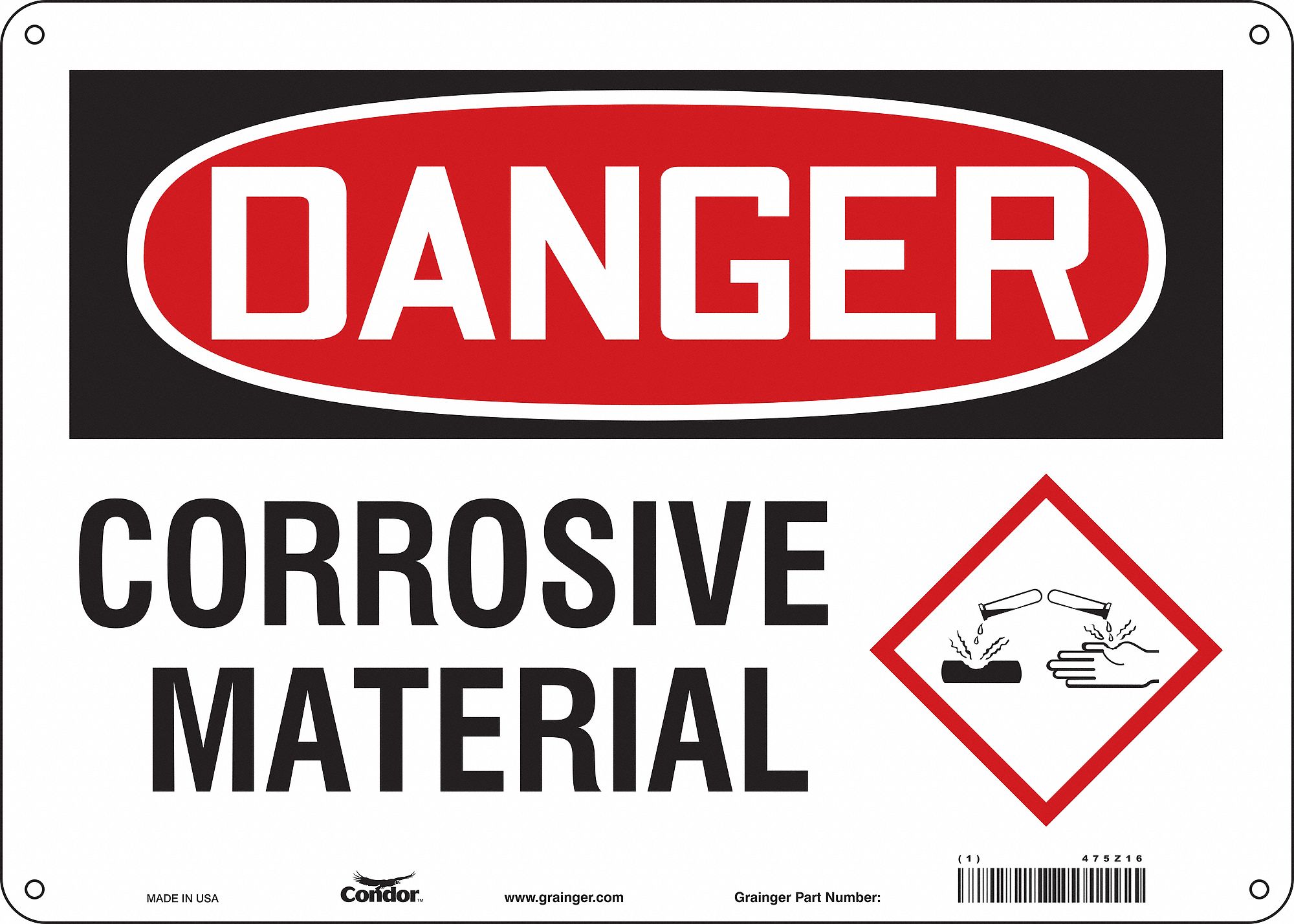 Safety Sign: Polyethylene, Mounting Holes Sign Mounting, 10 in x 14 in Nominal Sign Size