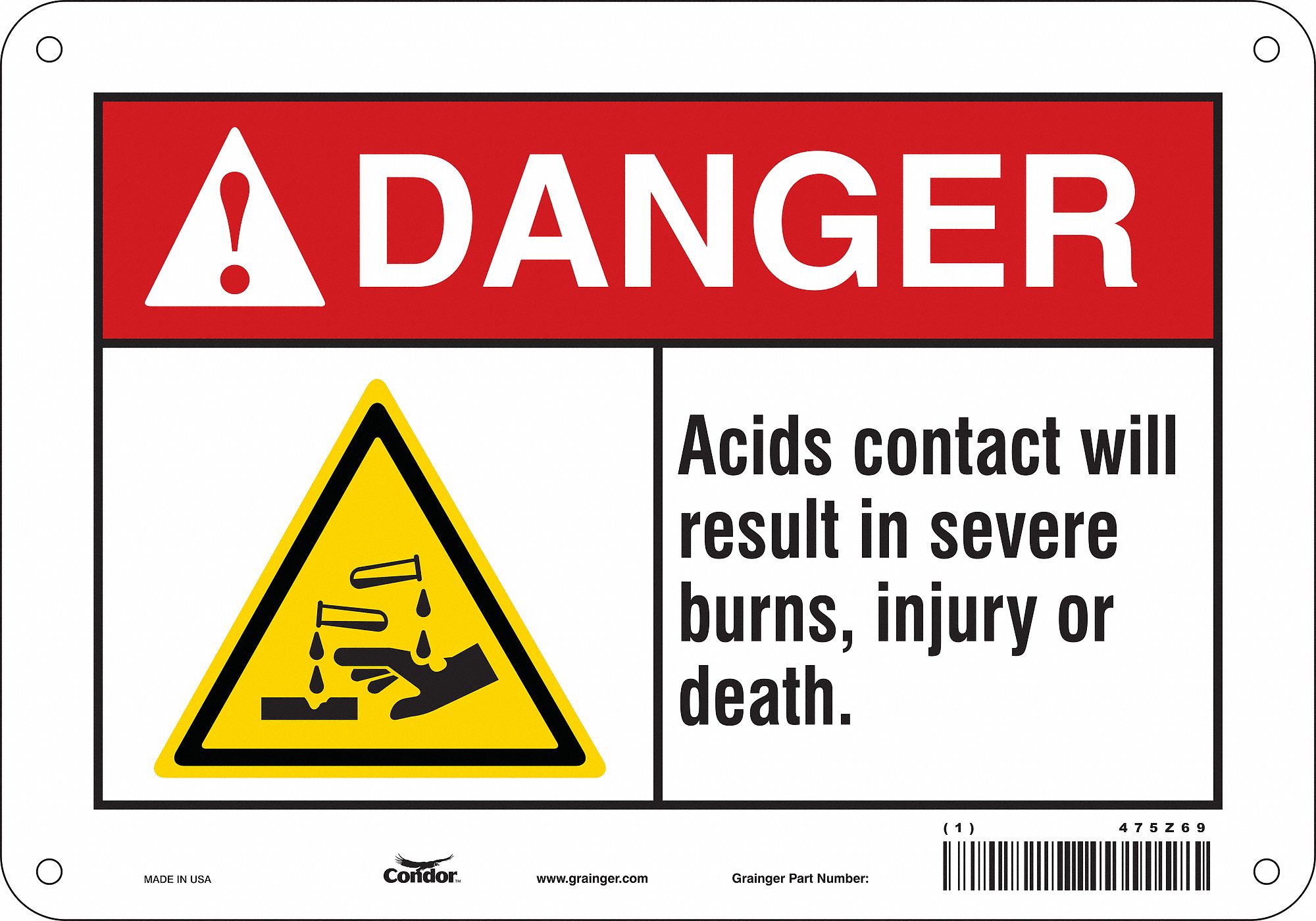 Safety Sign: Aluminum, Mounting Holes Sign Mounting, 7 in x 10 in Nominal Sign Size, 0.032 in Thick