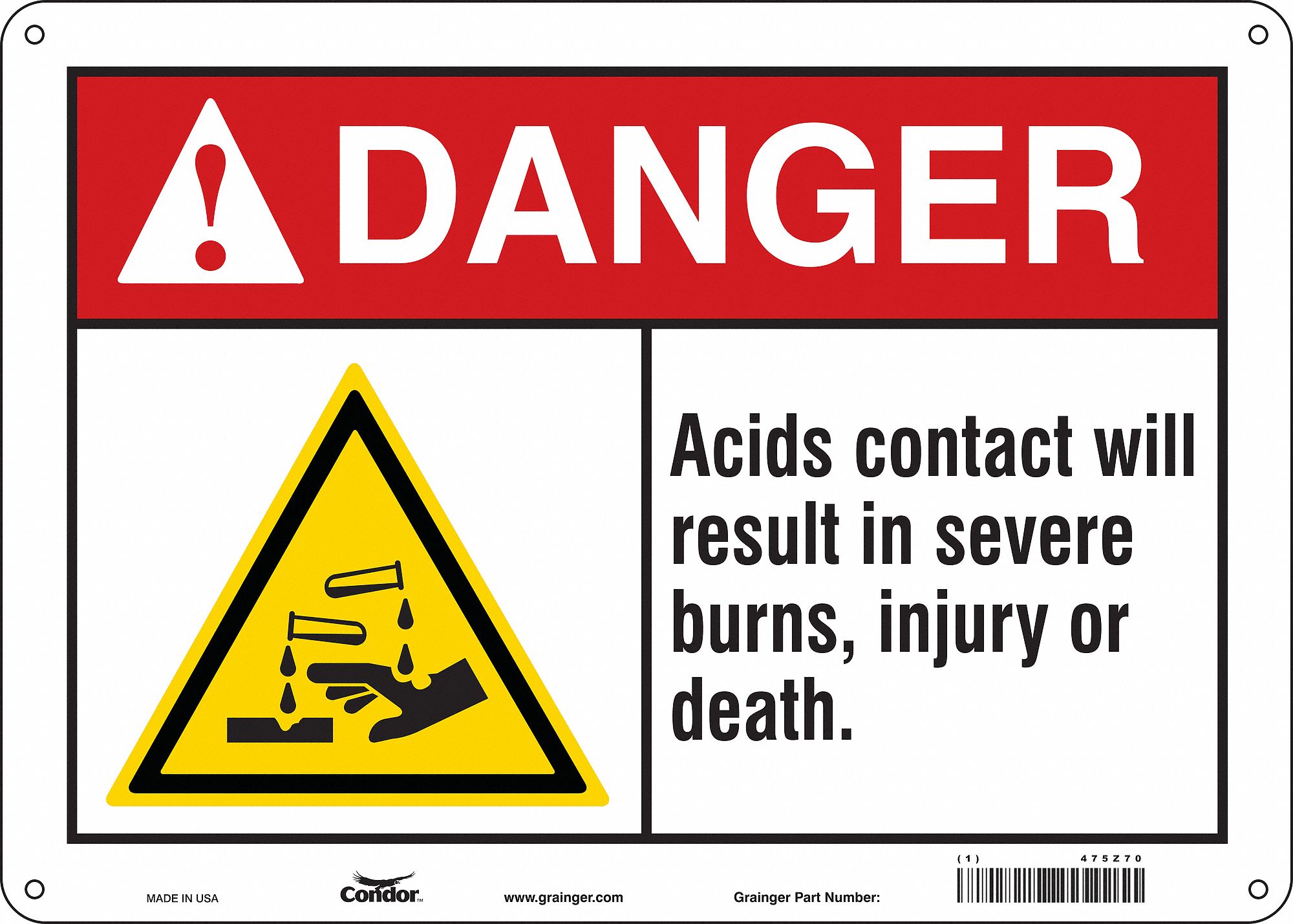 Safety Sign: Aluminum, Mounting Holes Sign Mounting, 10 in x 14 in Nominal Sign Size, 0.032 in Thick