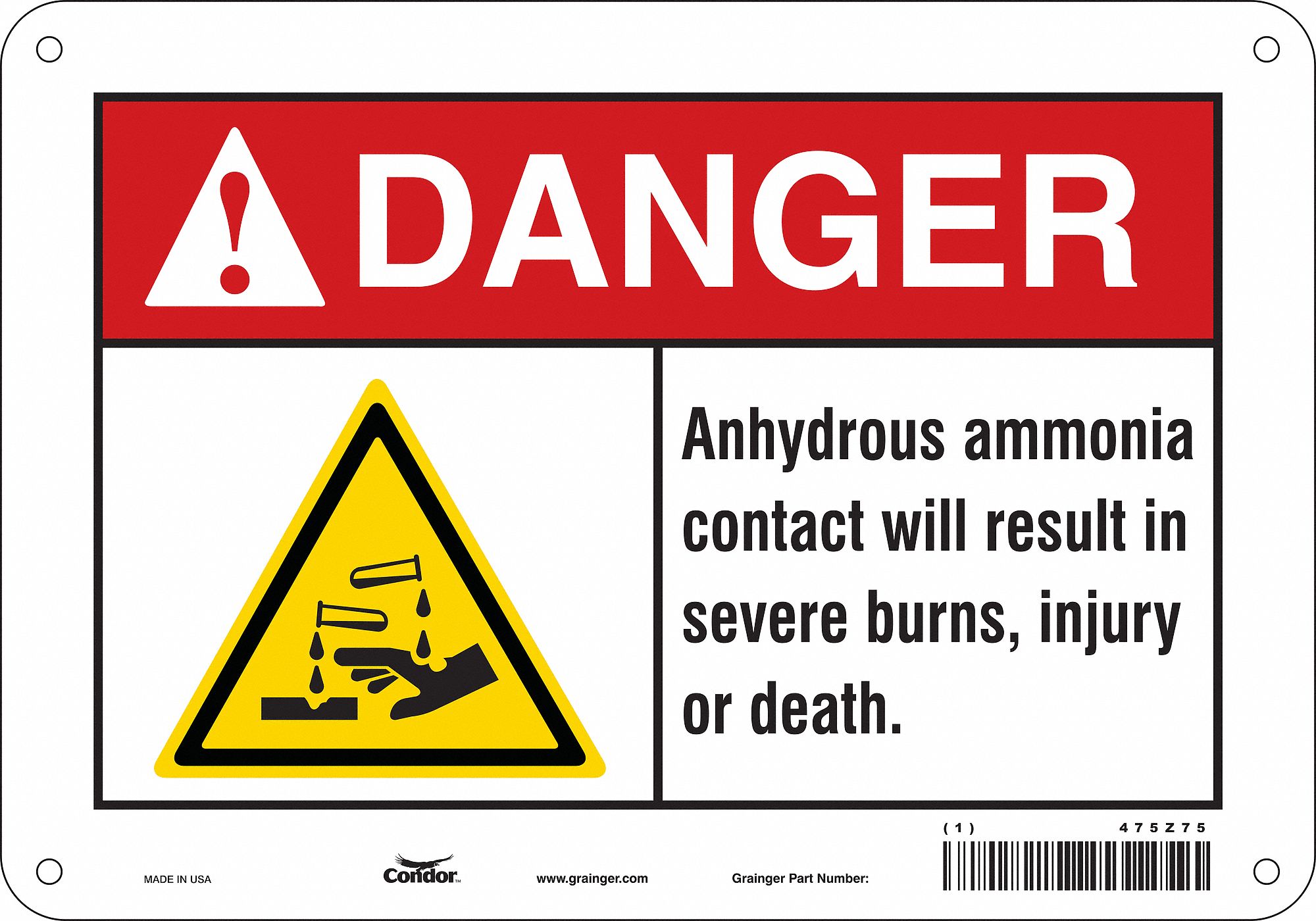Safety Sign: Aluminum, Mounting Holes Sign Mounting, 7 in x 10 in Nominal Sign Size, 0.032 in Thick