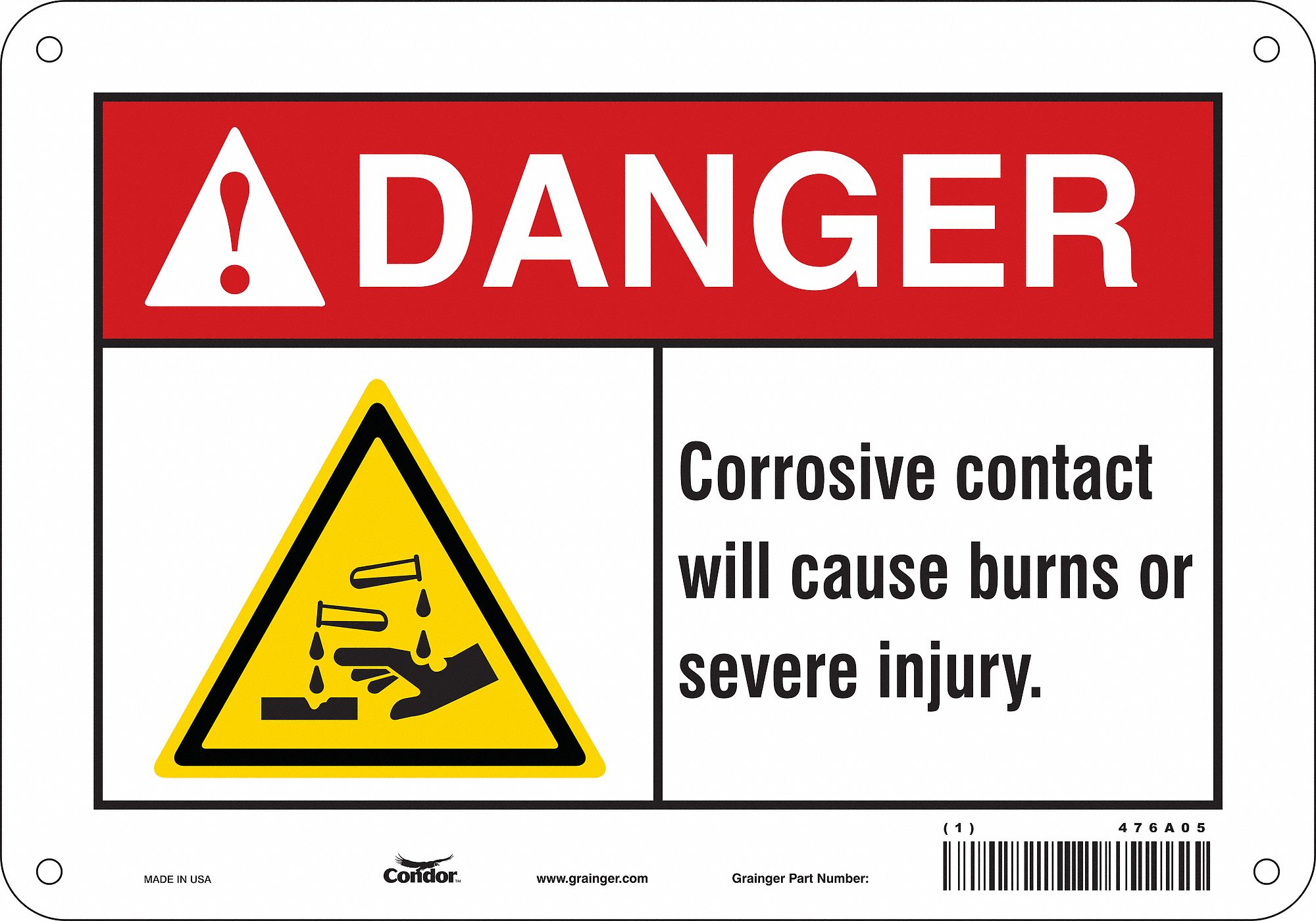 Safety Sign: Polyethylene, Mounting Holes Sign Mounting, 7 in x 10 in Nominal Sign Size