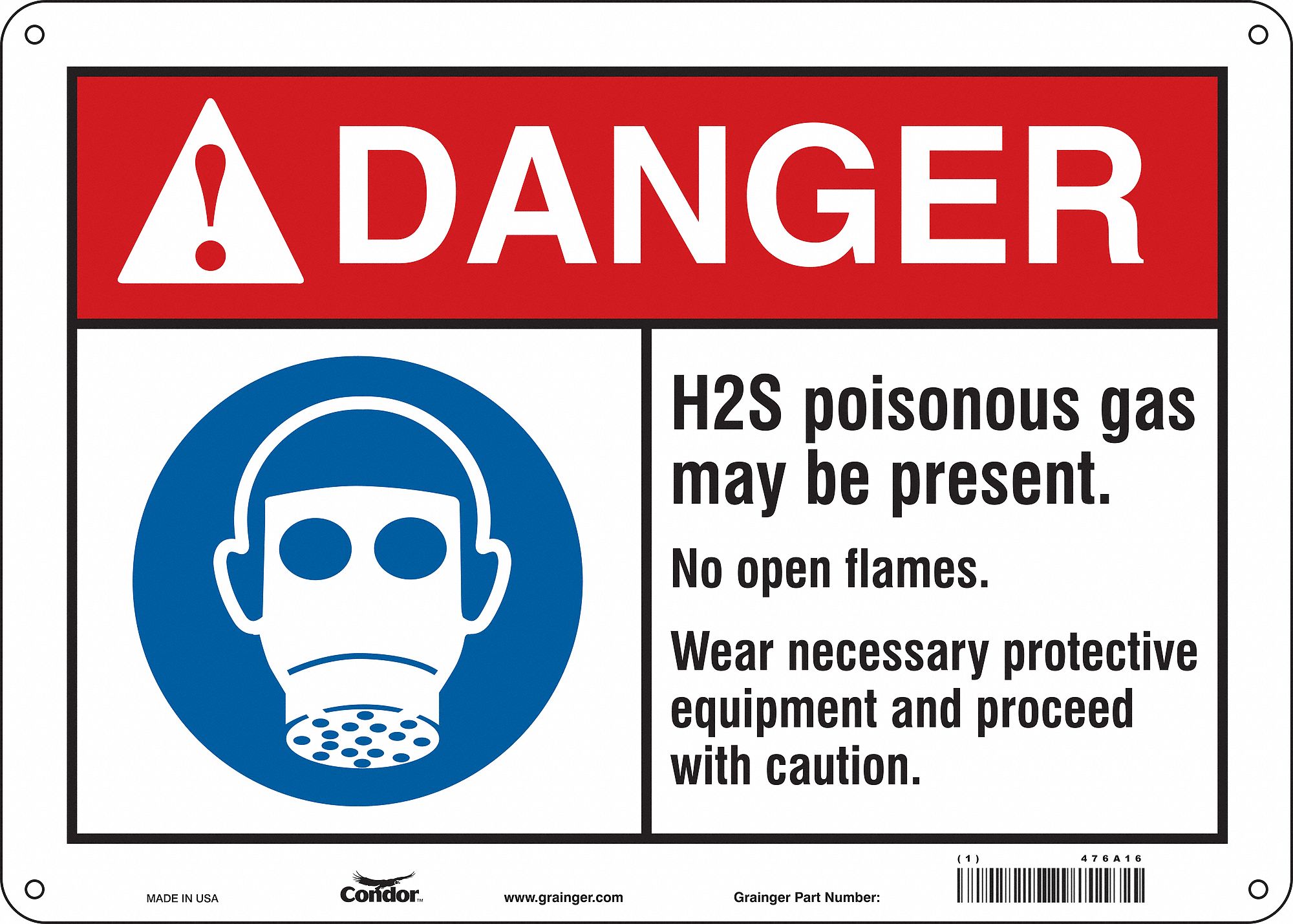 Safety Sign: Aluminum, Mounting Holes Sign Mounting, 10 in x 14 in Nominal Sign Size, 0.032 in Thick