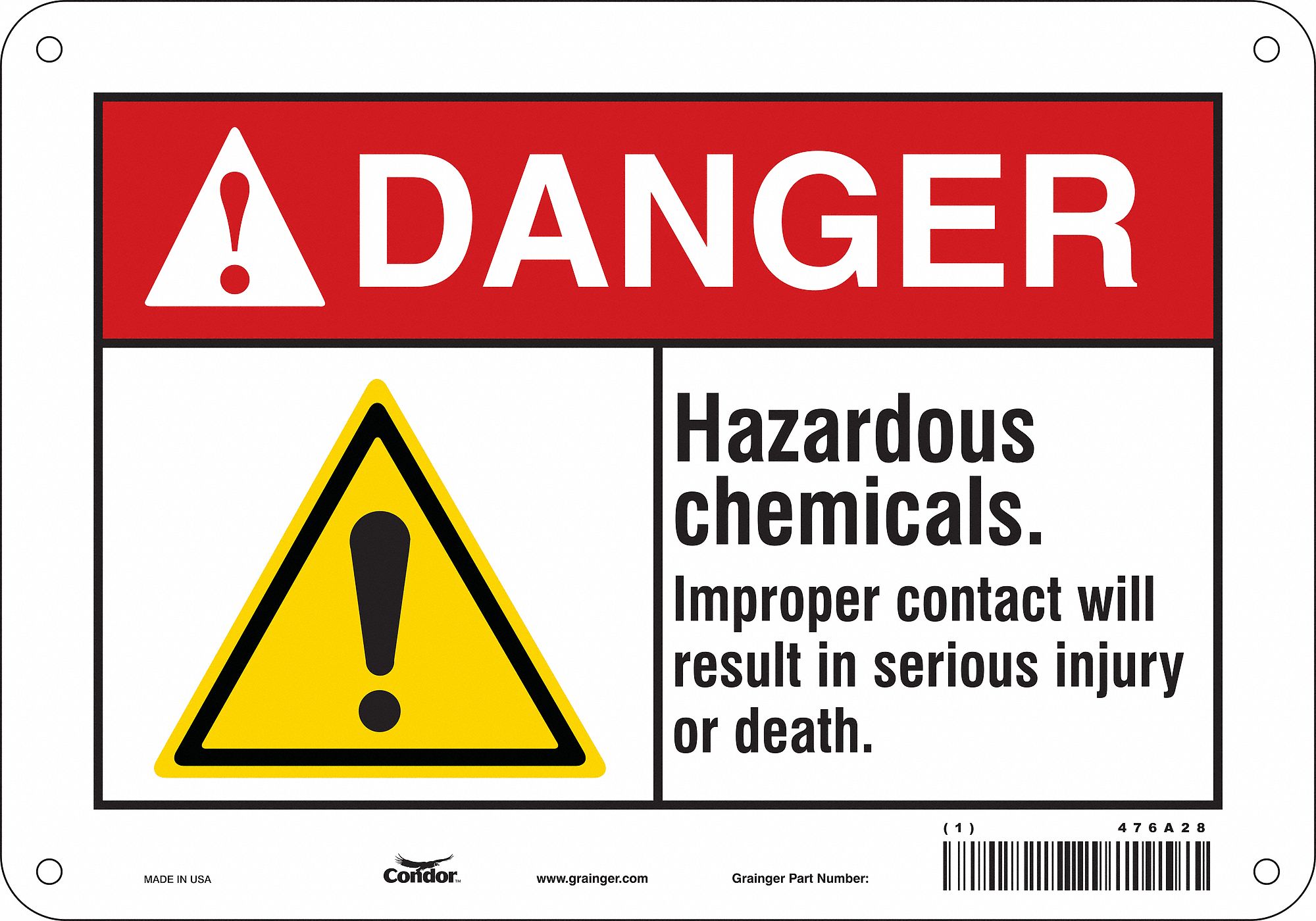 Safety Sign: Aluminum, Mounting Holes Sign Mounting, 7 in x 10 in Nominal Sign Size, 0.032 in Thick
