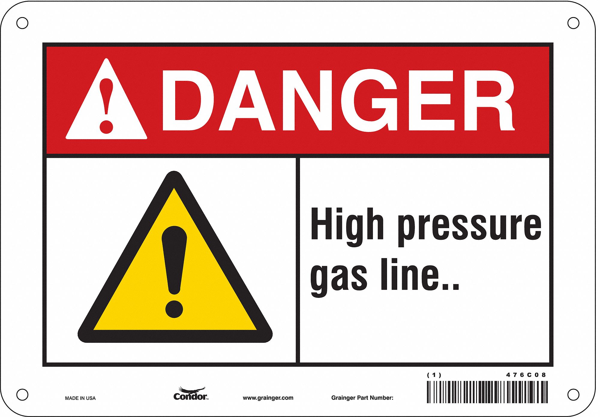 Safety Sign: Aluminum, Mounting Holes Sign Mounting, 7 in x 10 in Nominal Sign Size, 0.032 in Thick