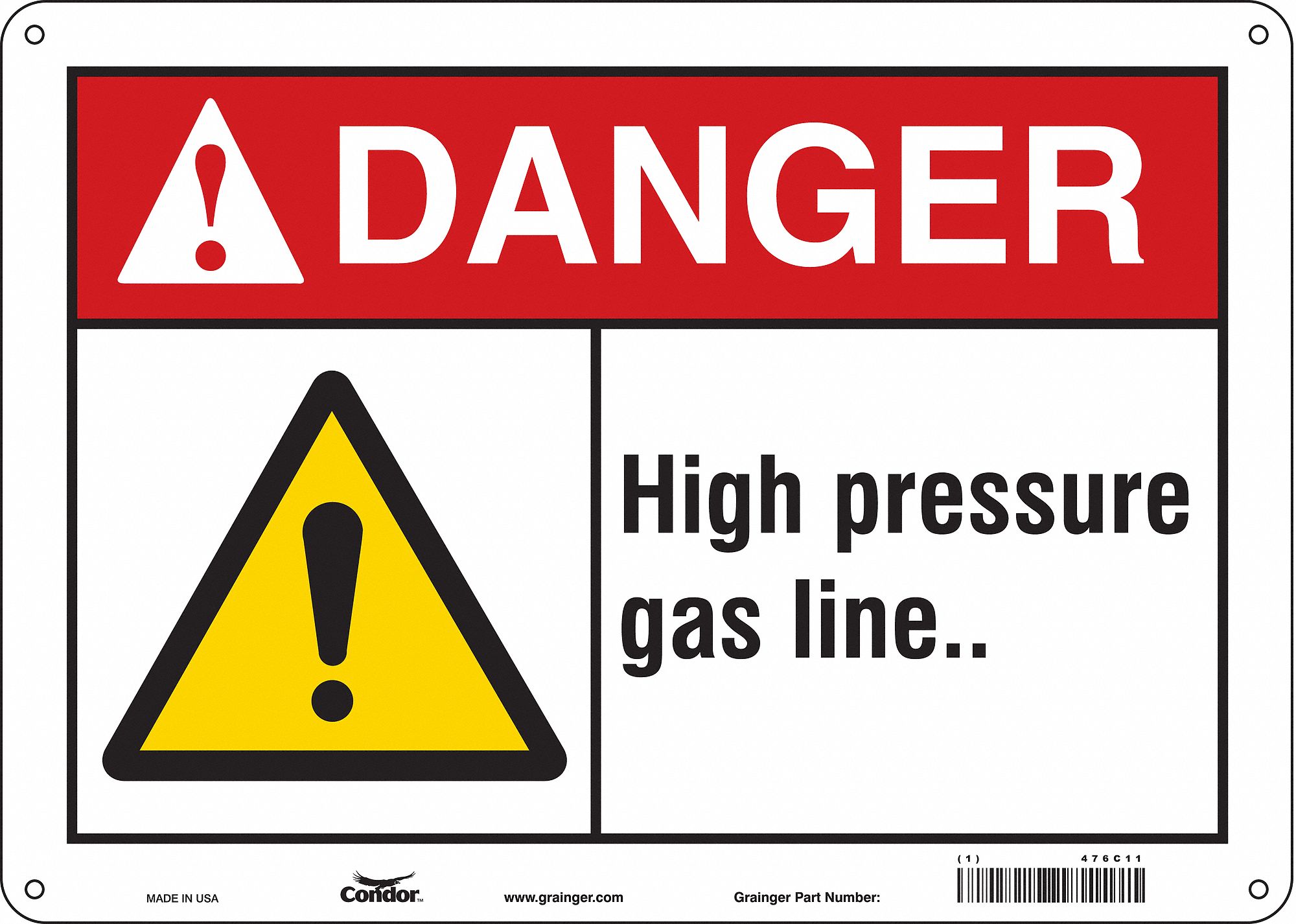 Safety Sign: Polyethylene, Mounting Holes Sign Mounting, 10 in x 14 in Nominal Sign Size